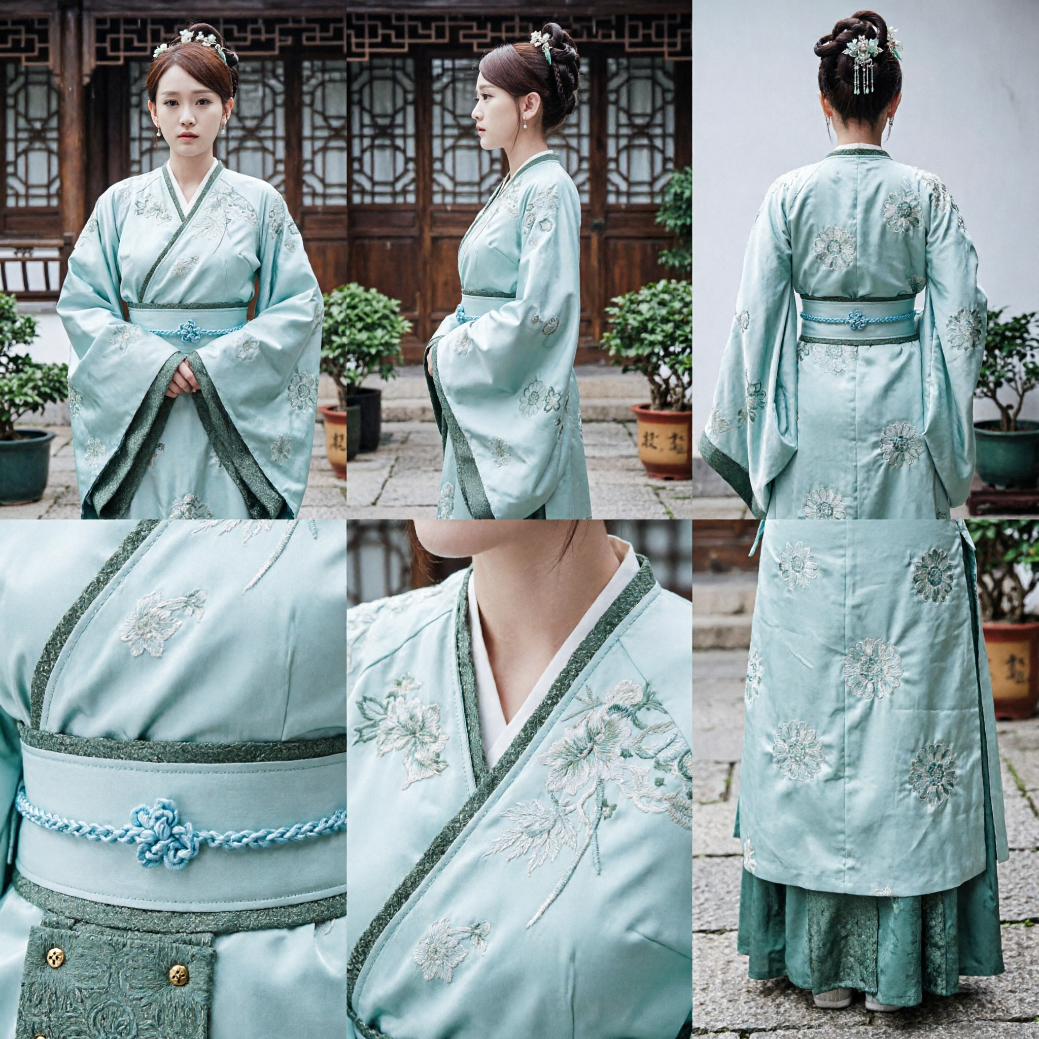 Elegant Traditional Chinese Hanfu Light Blue Embroidered Ancient Costume for Women Historical Drama Cosplay Dress - Asian Costume