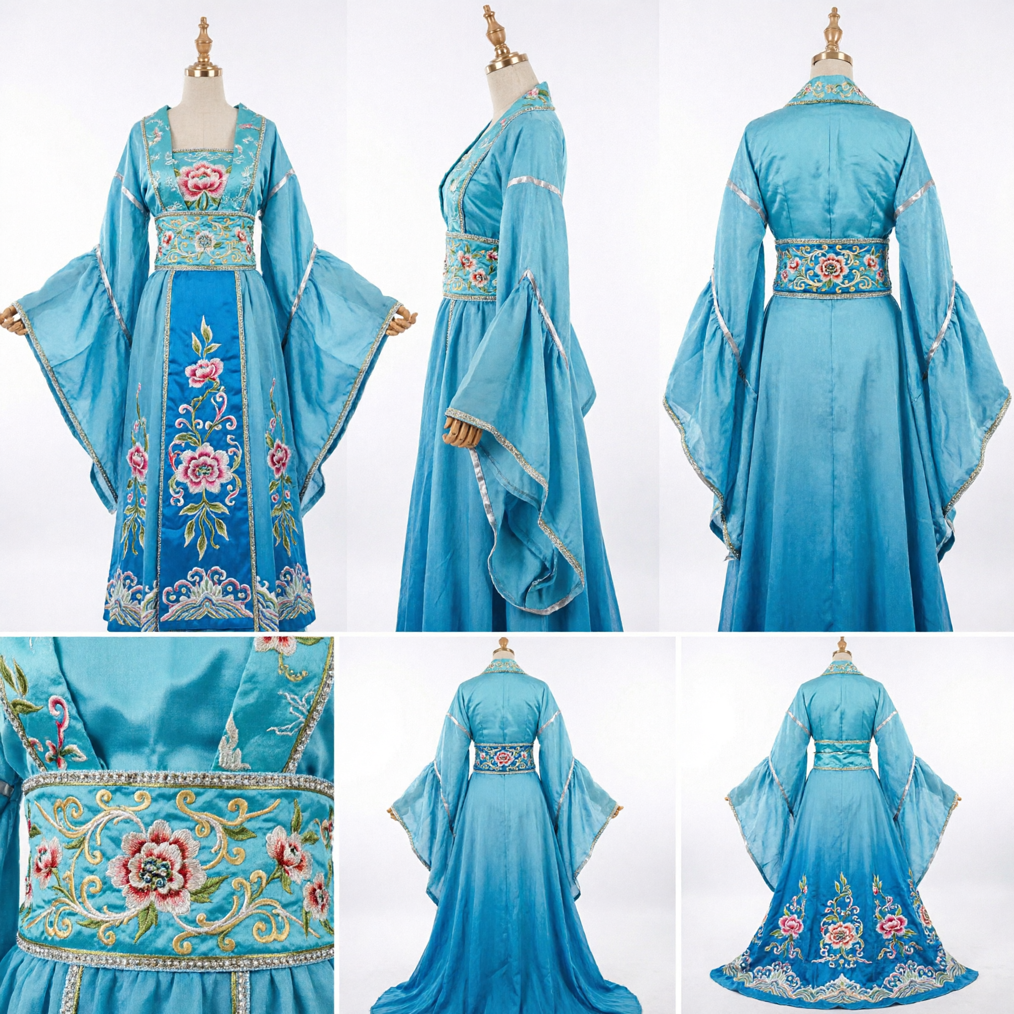 Exquisite Blue Traditional Chinese Hanfu Dress Ancient Tang Dynasty Fairy Costume for Women Stage Performance - Asian Costume