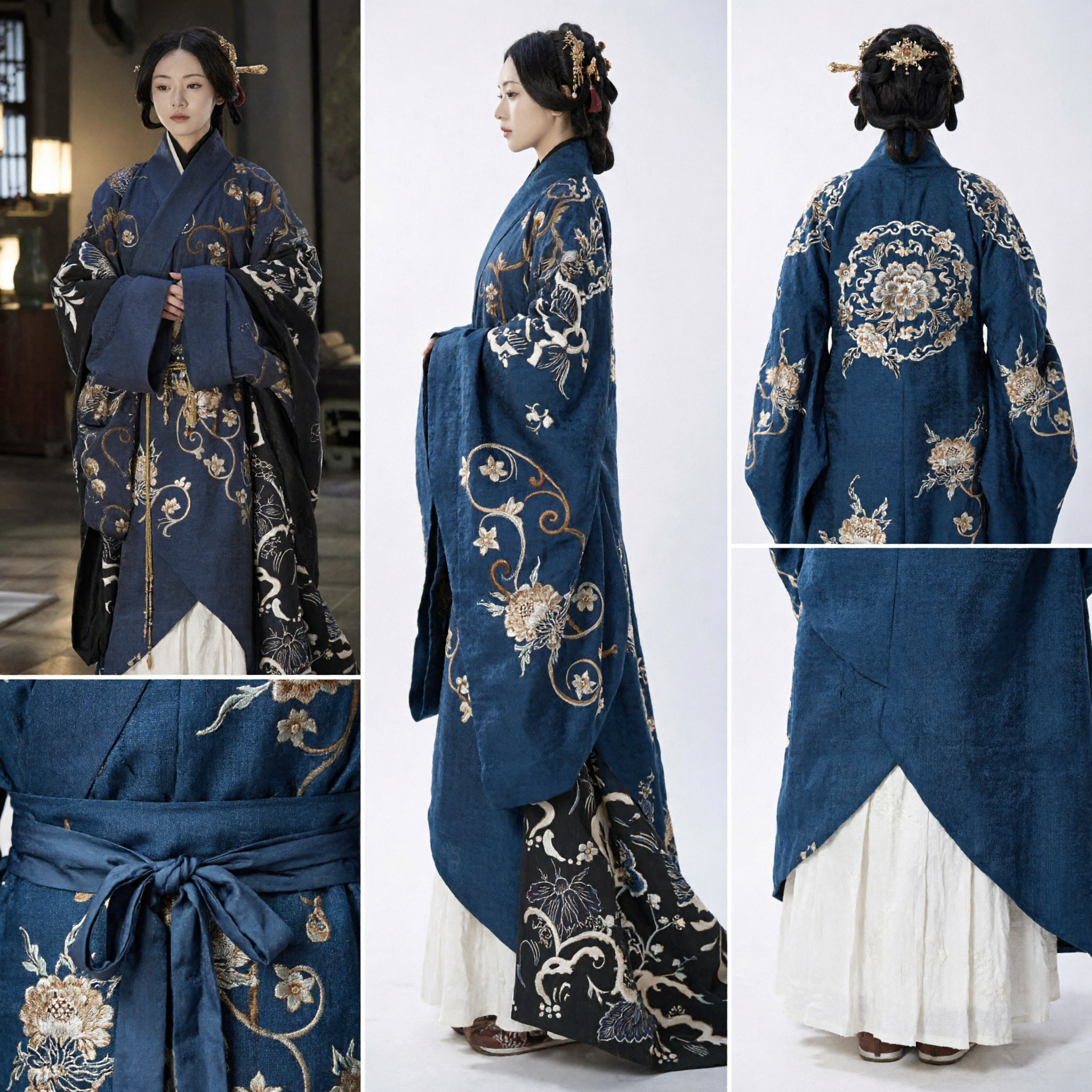 Ancient Chinese Traditional Hanfu Costume Blue Embroidered Palace Lady Robe Historical Drama Dress - Asian Costume