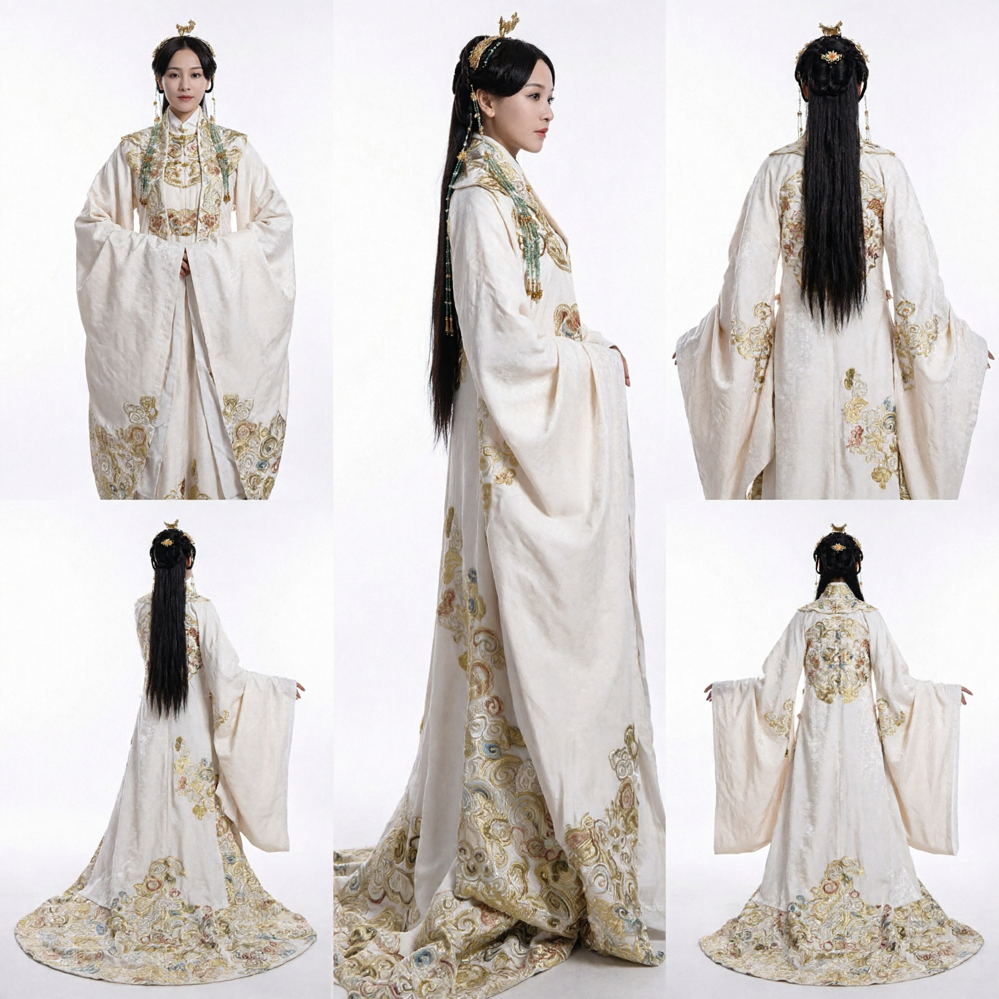 Traditional Chinese Ancient White Hanfu Costume Gold Embroidered Palace Dress for Women Cosplay Performance - Asian Costume