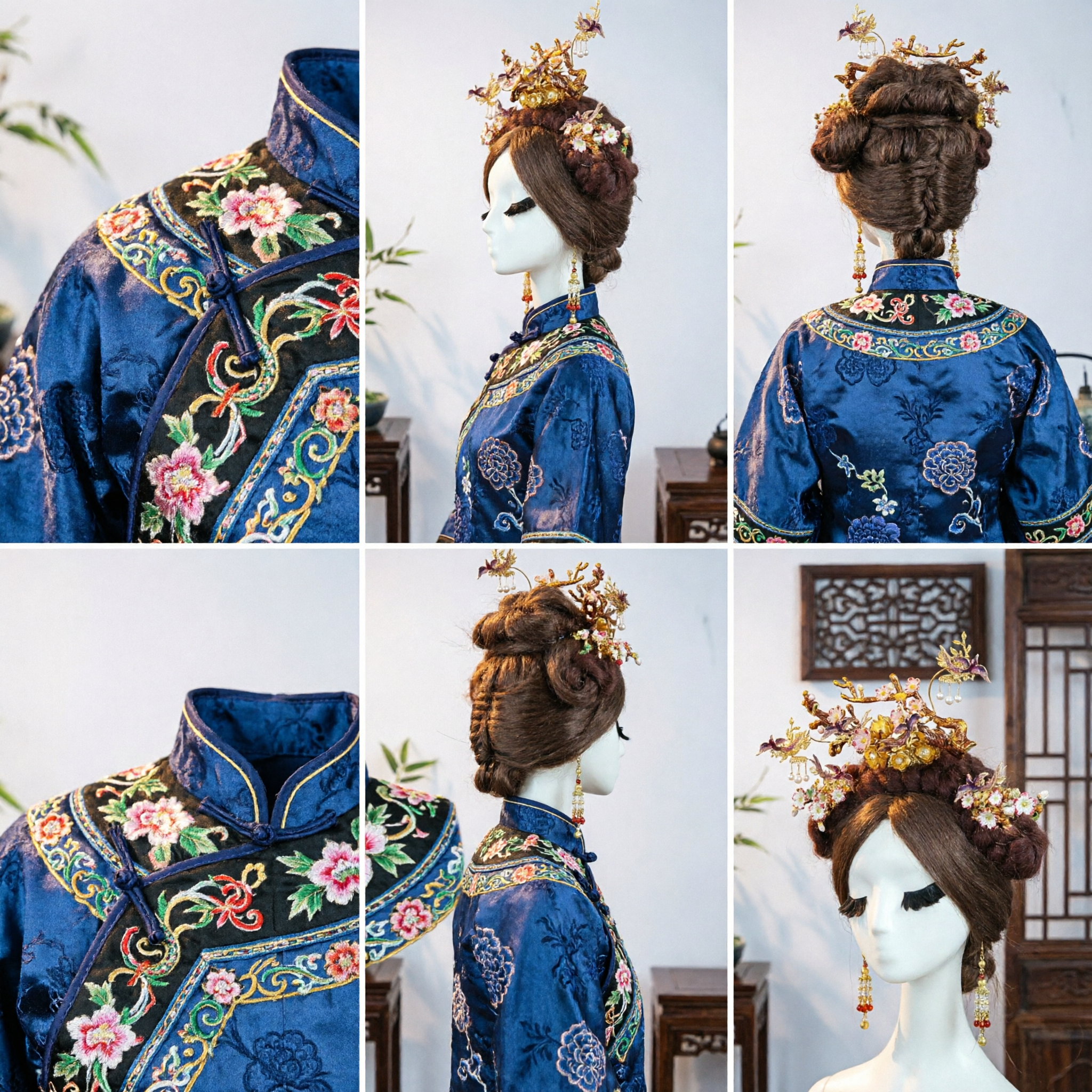 Traditional Chinese Hair Accessories Set Ancient Hanfu Princess Crown Gold Flower Headdress Bridal Headpiece for Women - Asian Costume