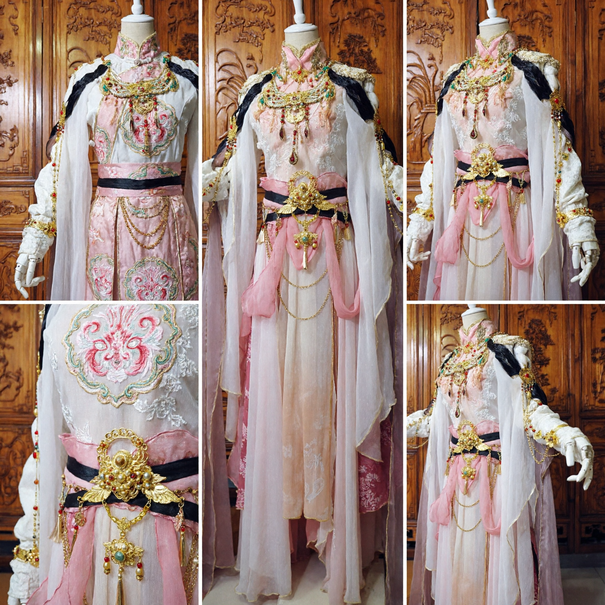 Elegant Ancient Chinese Hanfu Costume Women Traditional Fairy Goddess Dress Pink and White Set for Cosplay - Asian Costume