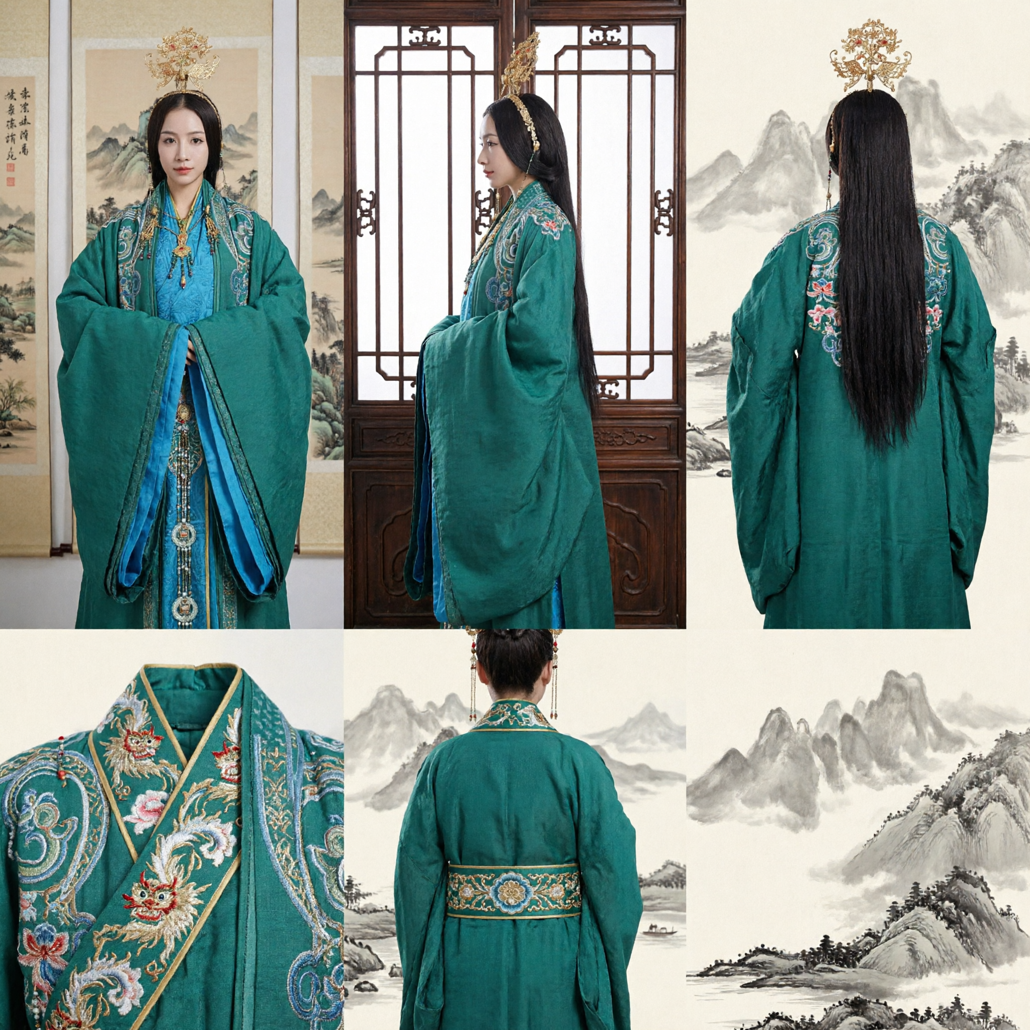 Ancient Chinese Green Embroidered Hanfu Robe Traditional Noble Lady Costume for Women Cosplay and Photography - Asian Costume