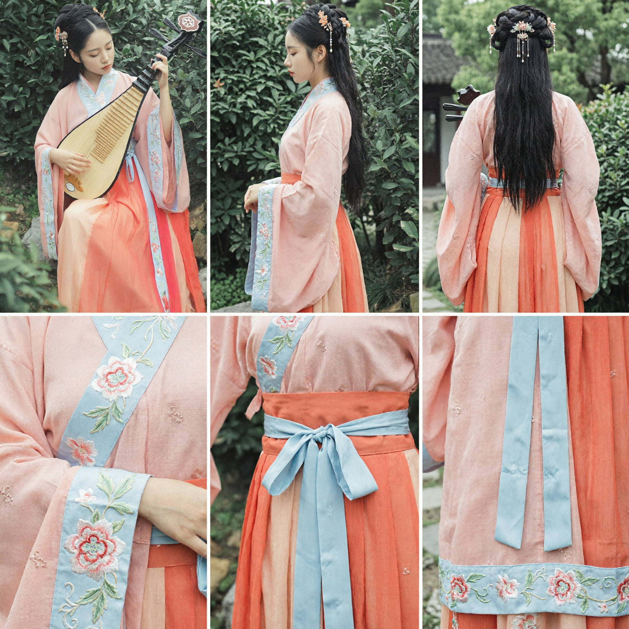 Traditional Chinese Hanfu Ancient Costume Peach Embroidered Top and Gradient Skirt Set for Women Performance - Asian Costume