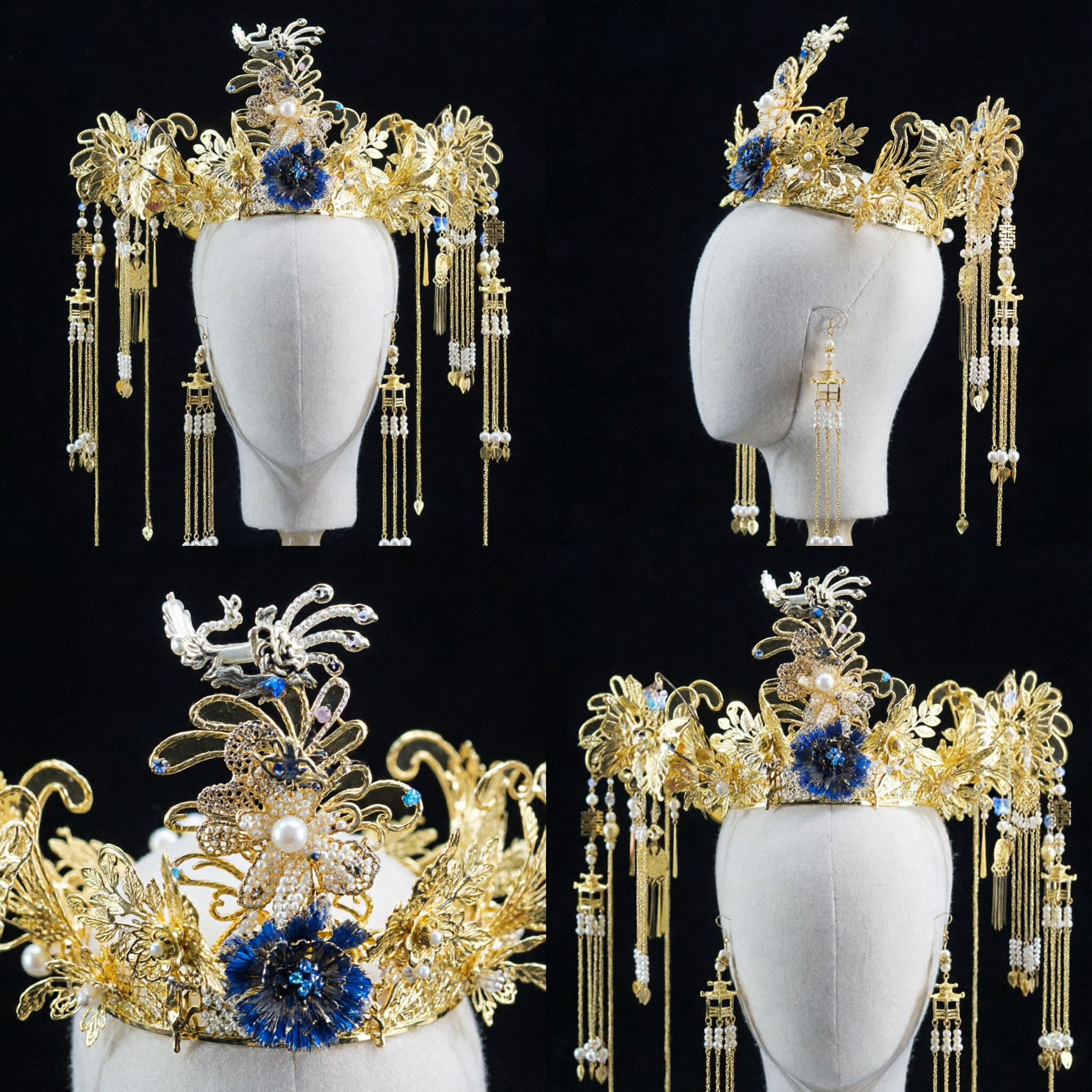 Exquisite Golden Traditional Chinese Phoenix Crown Hair Accessories Ancient Hanfu Wedding Headpiece for Bride - Asian Costume