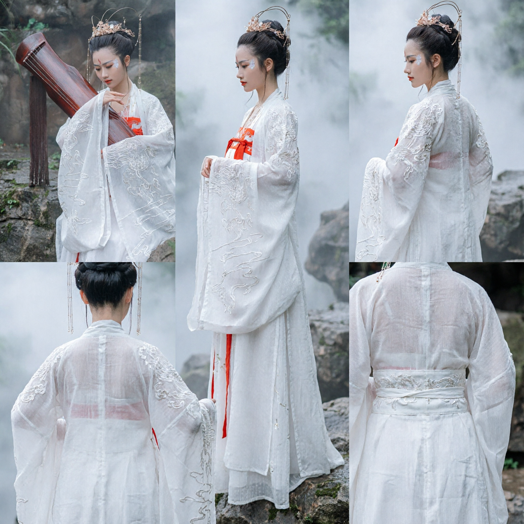 Ancient Chinese Hanfu White Fairy Dress Traditional Embroidered Robe Costume for Women Period Drama Outfit - Asian Costume
