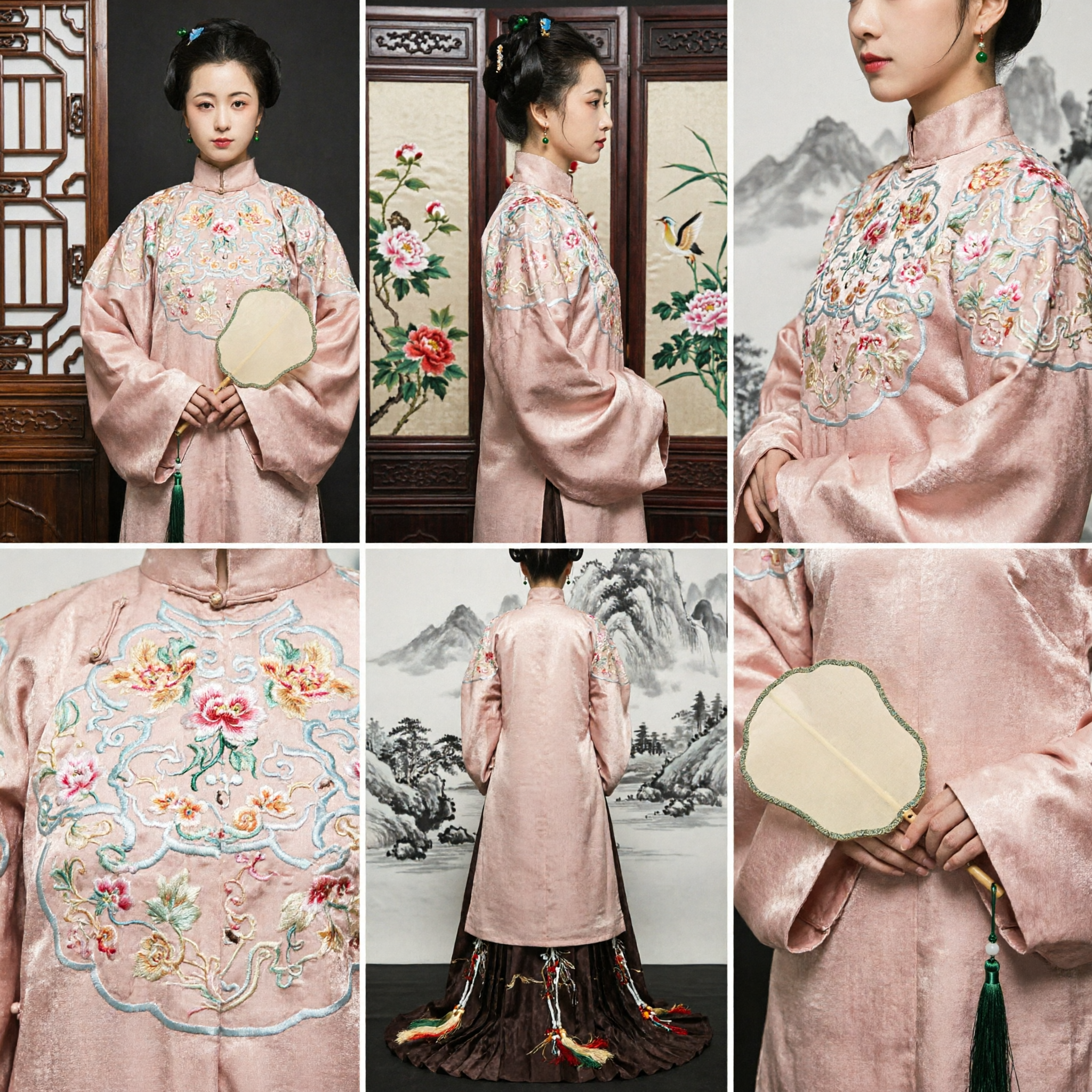 Traditional Chinese Ancient Costume Pink Embroidered Hanfu Top and Dark Mamianqun Skirt Set for Women Cosplay - Asian Costume