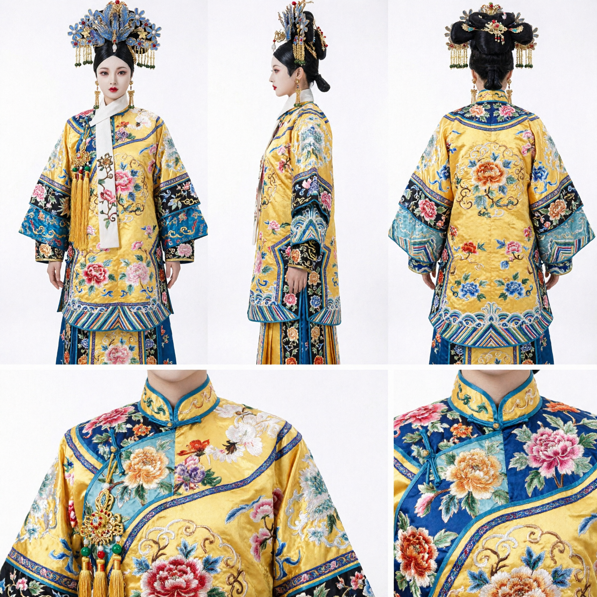 Exquisite Traditional Chinese Qing Dynasty Empress Blue Phoenix Crown Kingfisher Feather Headdress for Ancient Palace Cosplay - Asian Costume