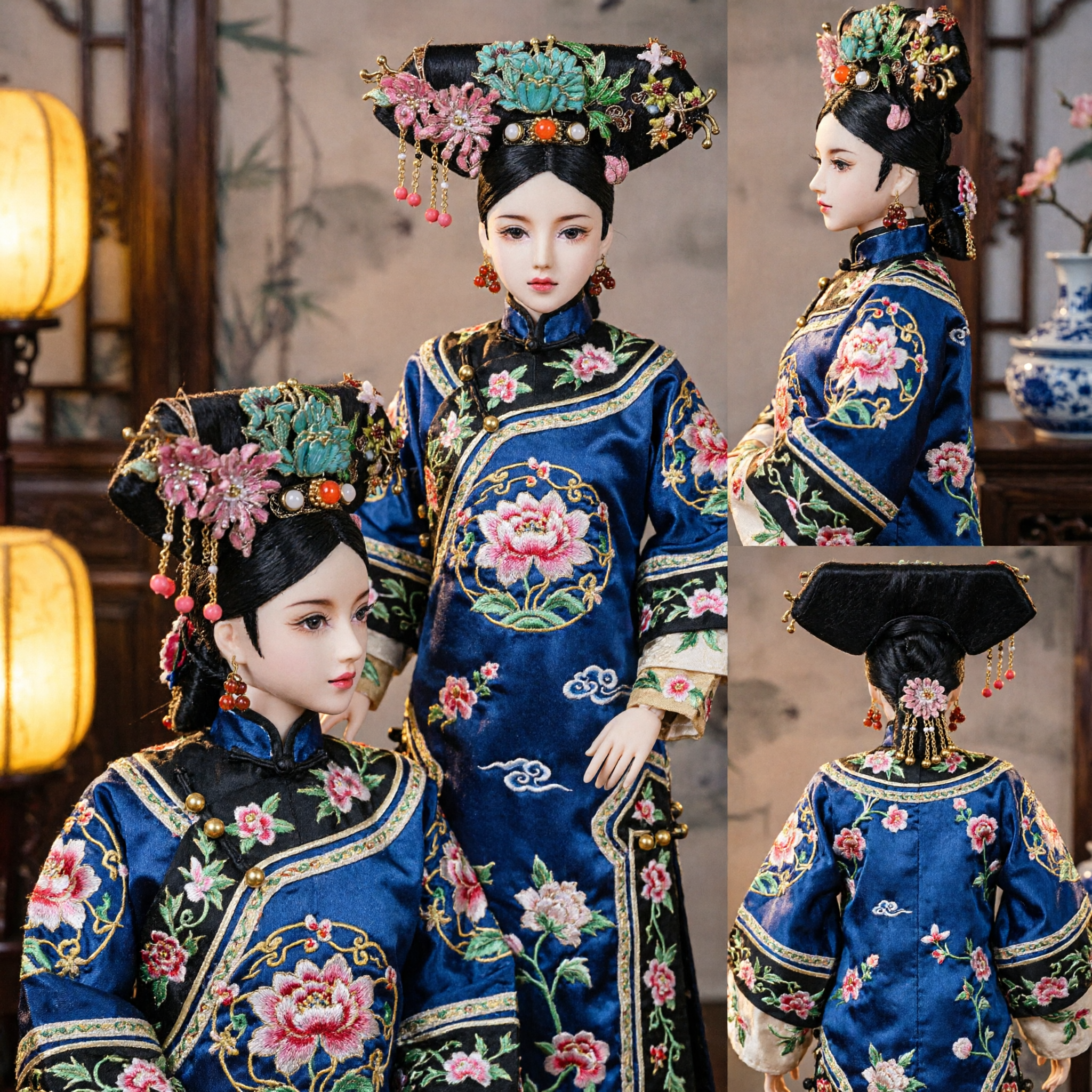 Traditional Chinese Qing Dynasty Imperial Court Headdress Ancient Manchu Hair Accessories for Women Hanfu Cosplay Wedding - Asian Costume