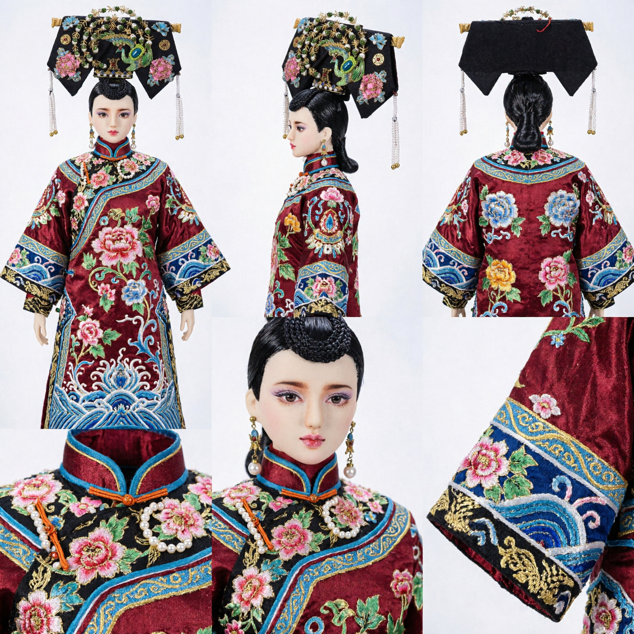 Traditional Chinese Qing Dynasty Manchu Headdress Dianzi with Peacock and Pearl Ornaments Ancient Costume Hair Accessory - Asian Costume