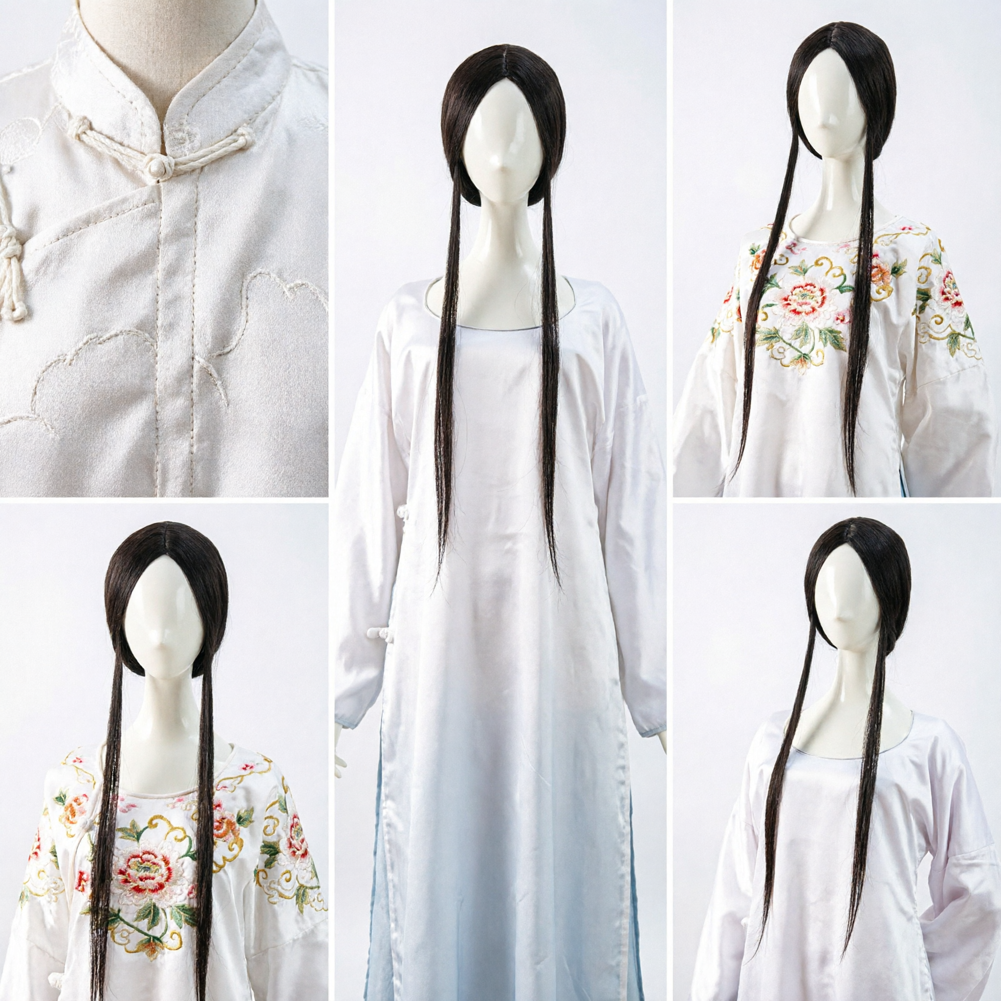 Traditional Chinese Ancient Style Wig Long Black Straight Hair Hanfu Costume Hairpiece for Women Cosplay - Asian Costume