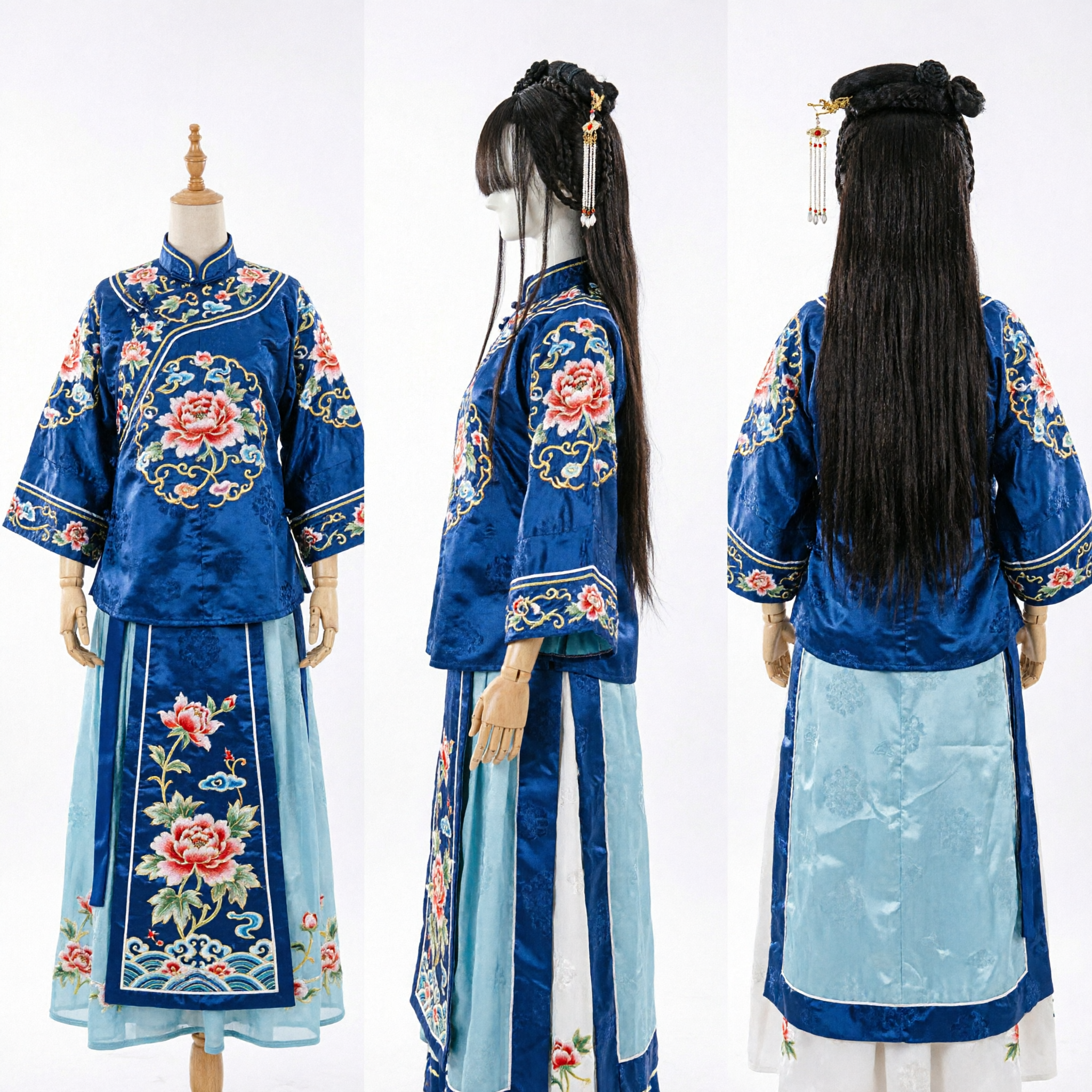 Ancient Chinese Traditional Hanfu Wig Long Black Hair Braided Bun Period Drama Cosplay Hairpiece for Women - Asian Costume
