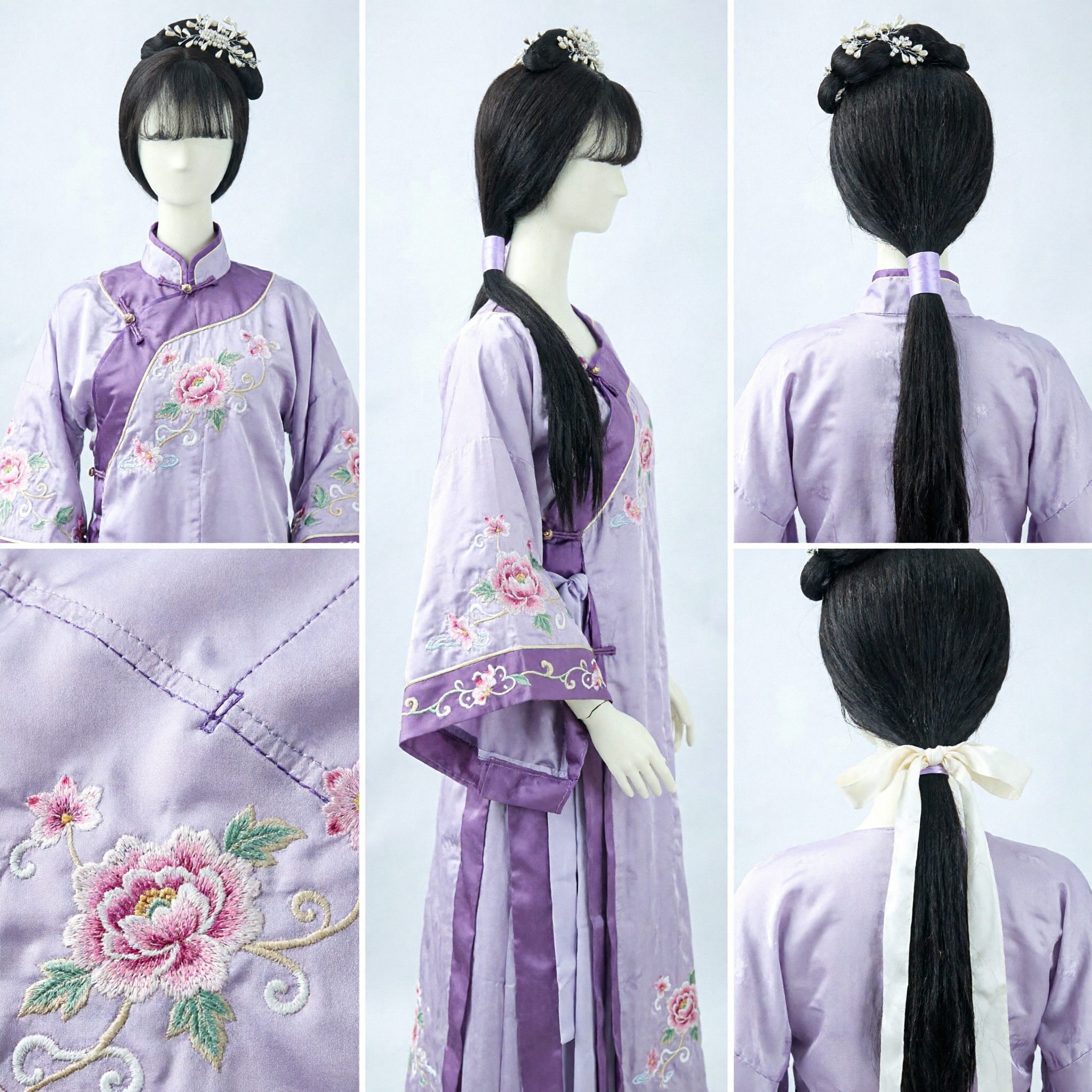 Ancient Chinese Princess Wig with Bangs and Pearl Hairpin for Traditional Hanfu Costume Cosplay Women - Asian Costume