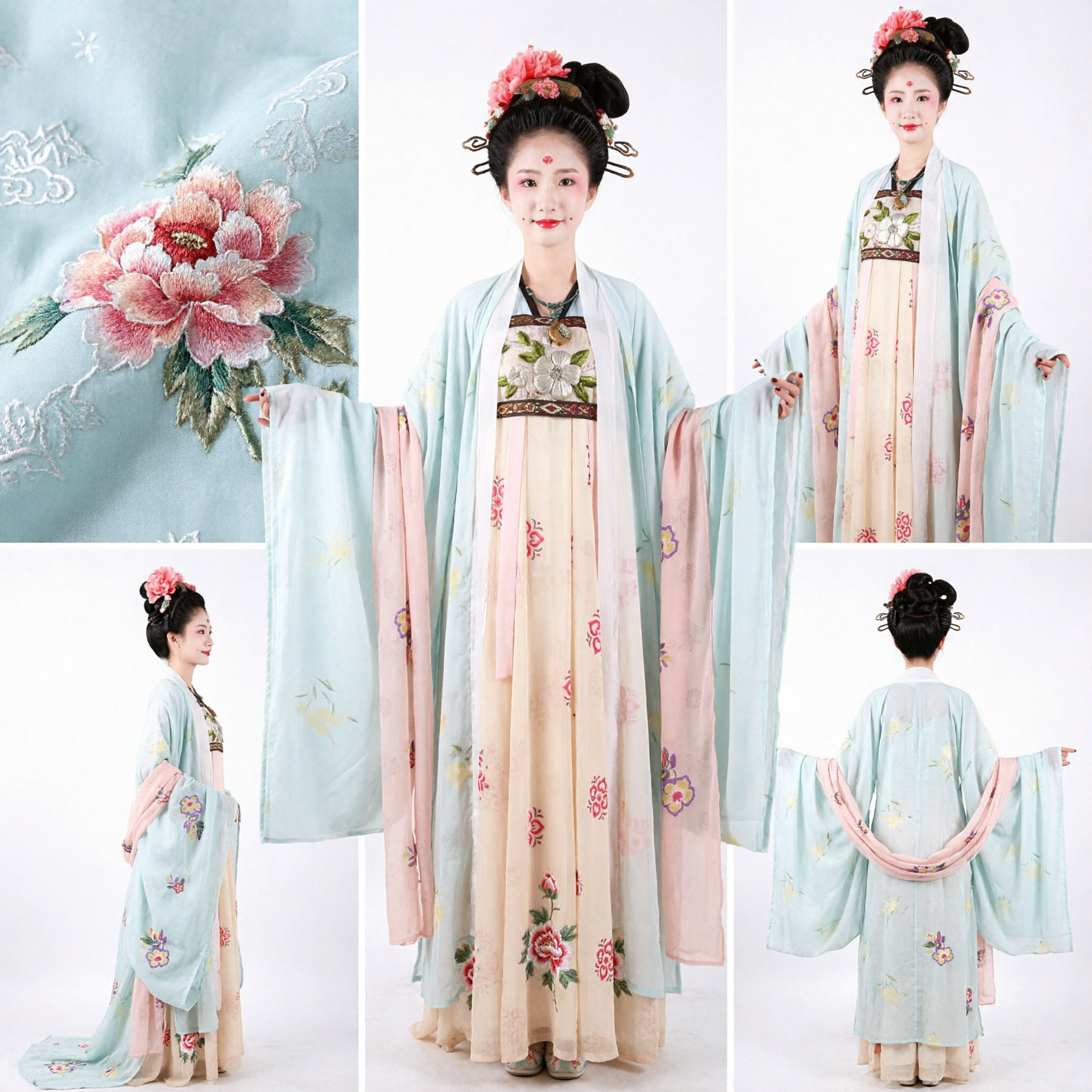 Traditional Chinese Tang Dynasty Hanfu Costume for Women Ancient Palace Lady Dress with Floral Embroidery - Asian Costume