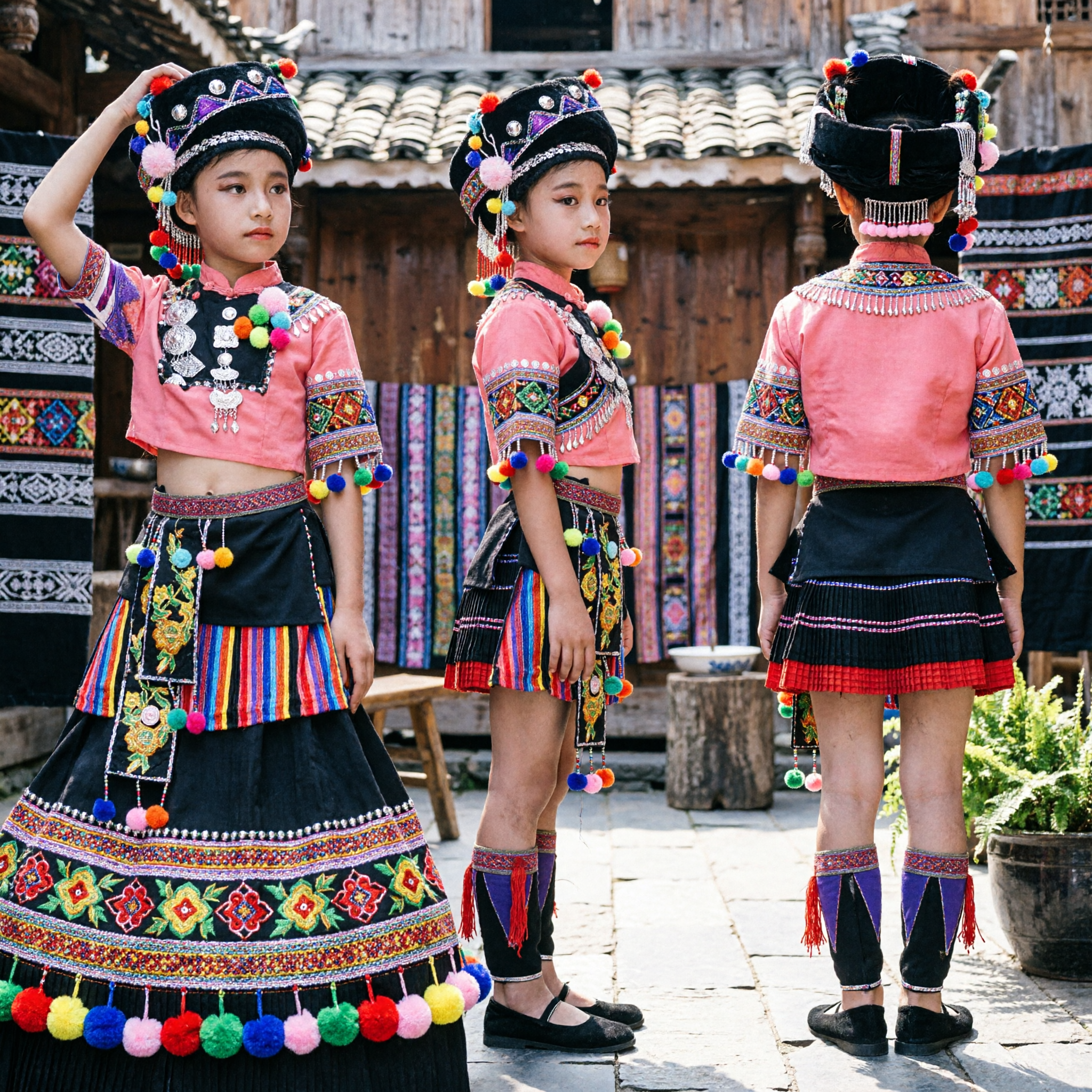 Girls Traditional Chinese Ethnic Folk Dance Costume Kids Minority Stage Performance Dress Set - Asian Costume