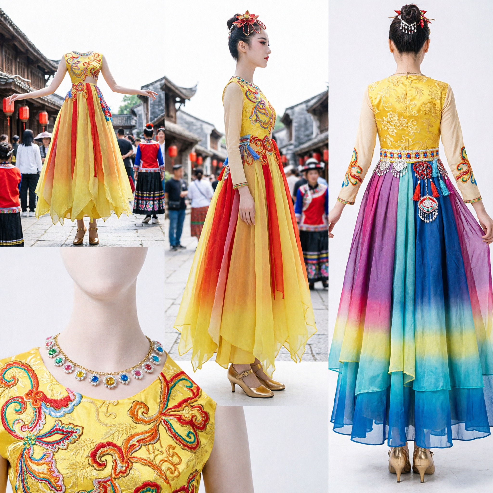 Traditional Chinese Yellow Yangge Dance Costume Women's Folk Dance Dress for Stage Performance - Asian Costume