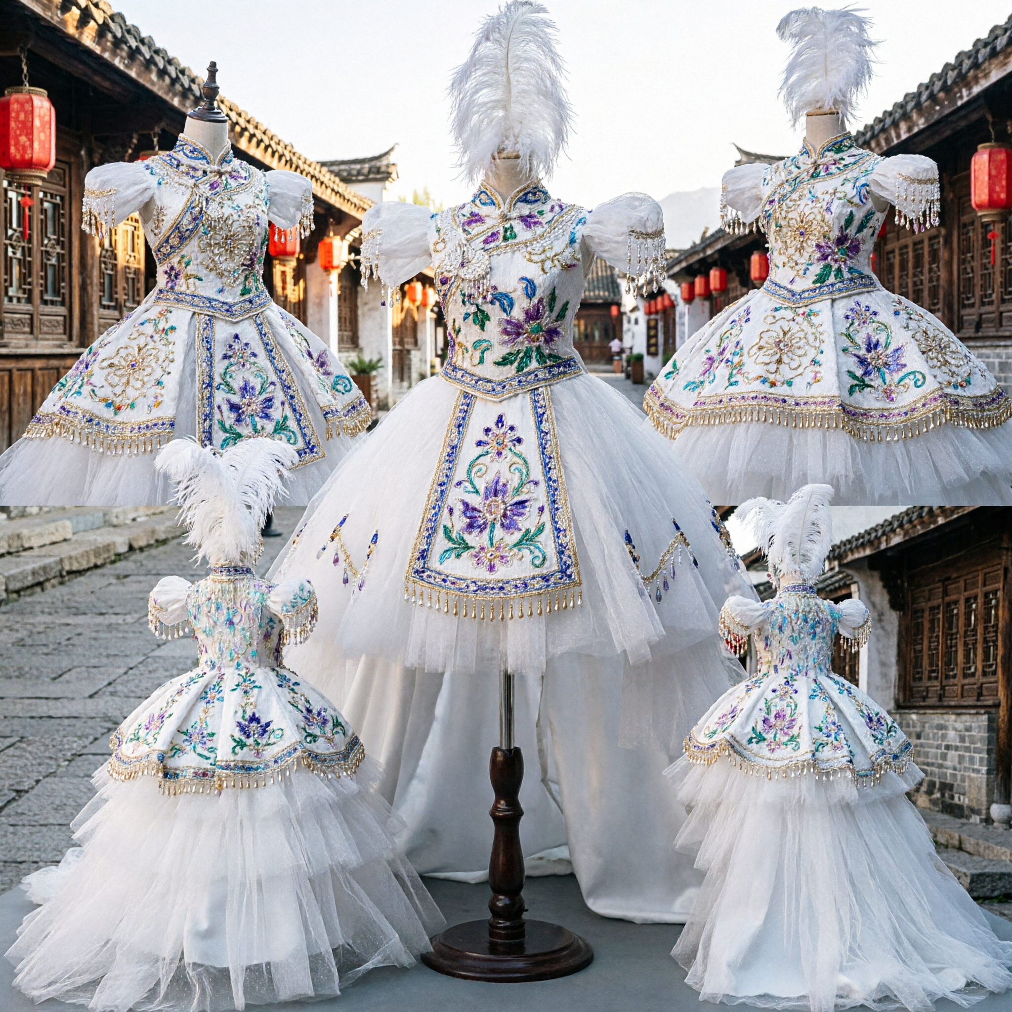 Elegant White Latin Dance Dress Women Ballroom Competition Costume Sequin Feather Peacock Stage Performance Outfit - Asian Costume