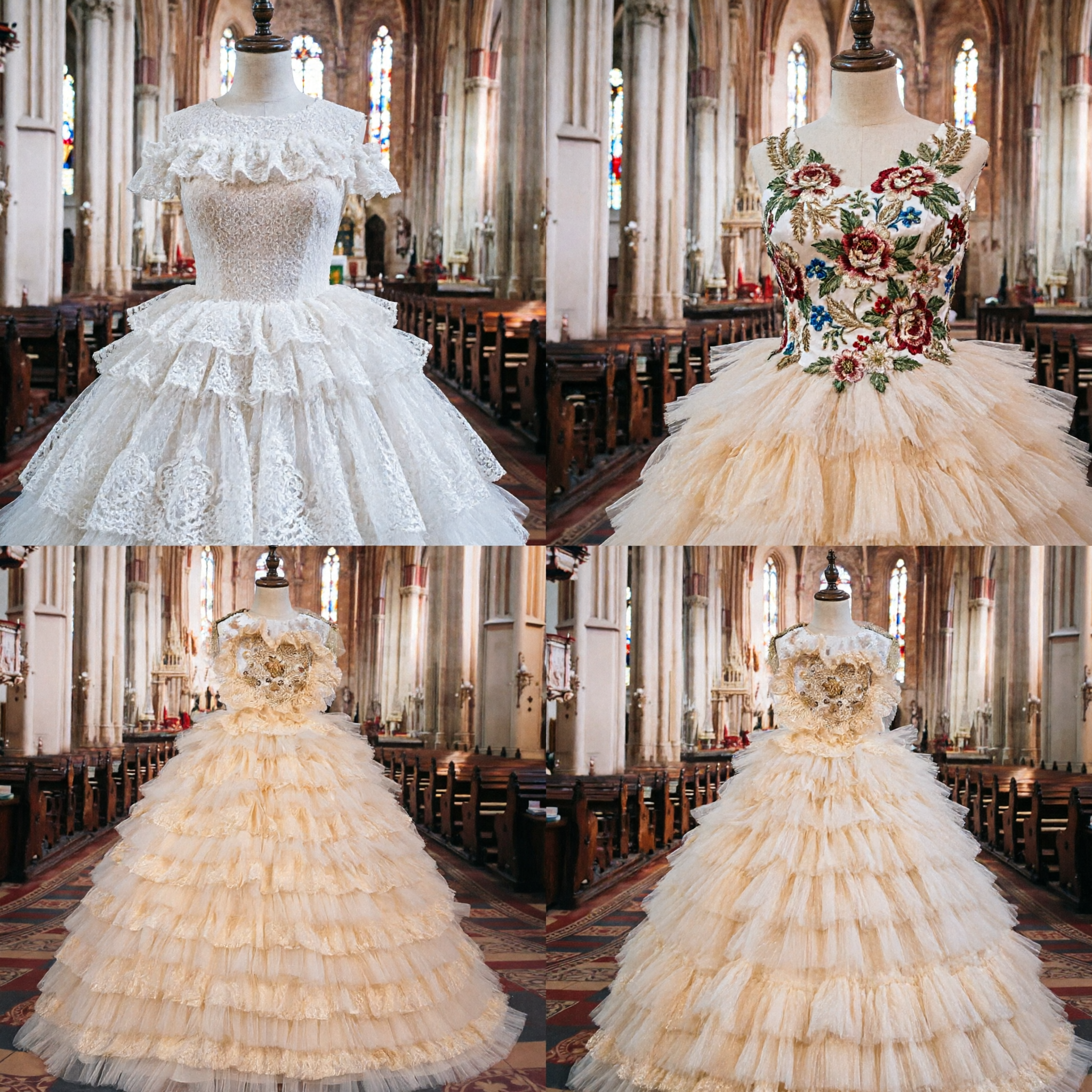 Luxury Champagne Gold Tiered Ruffle Ballgown Quinceañera Dress Princess Wedding Gown for Women - Asian Costume