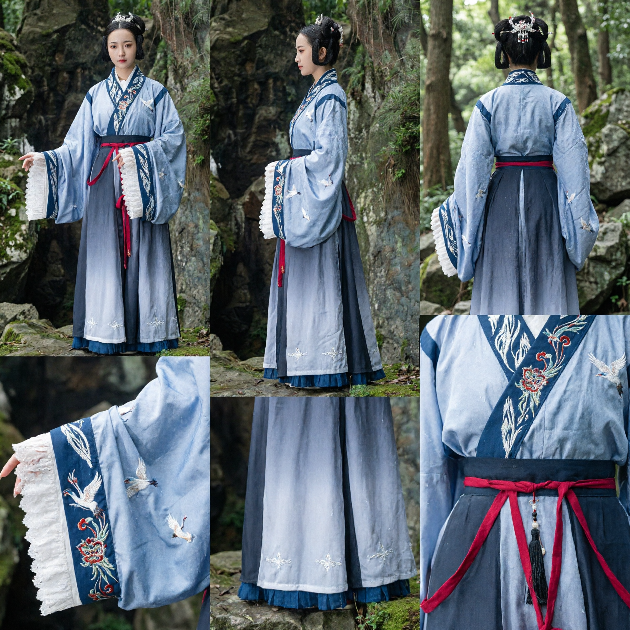 Elegant Blue Traditional Chinese Hanfu Ancient Costume Complete Set for Women Historical Cosplay Performance - Asian Costume