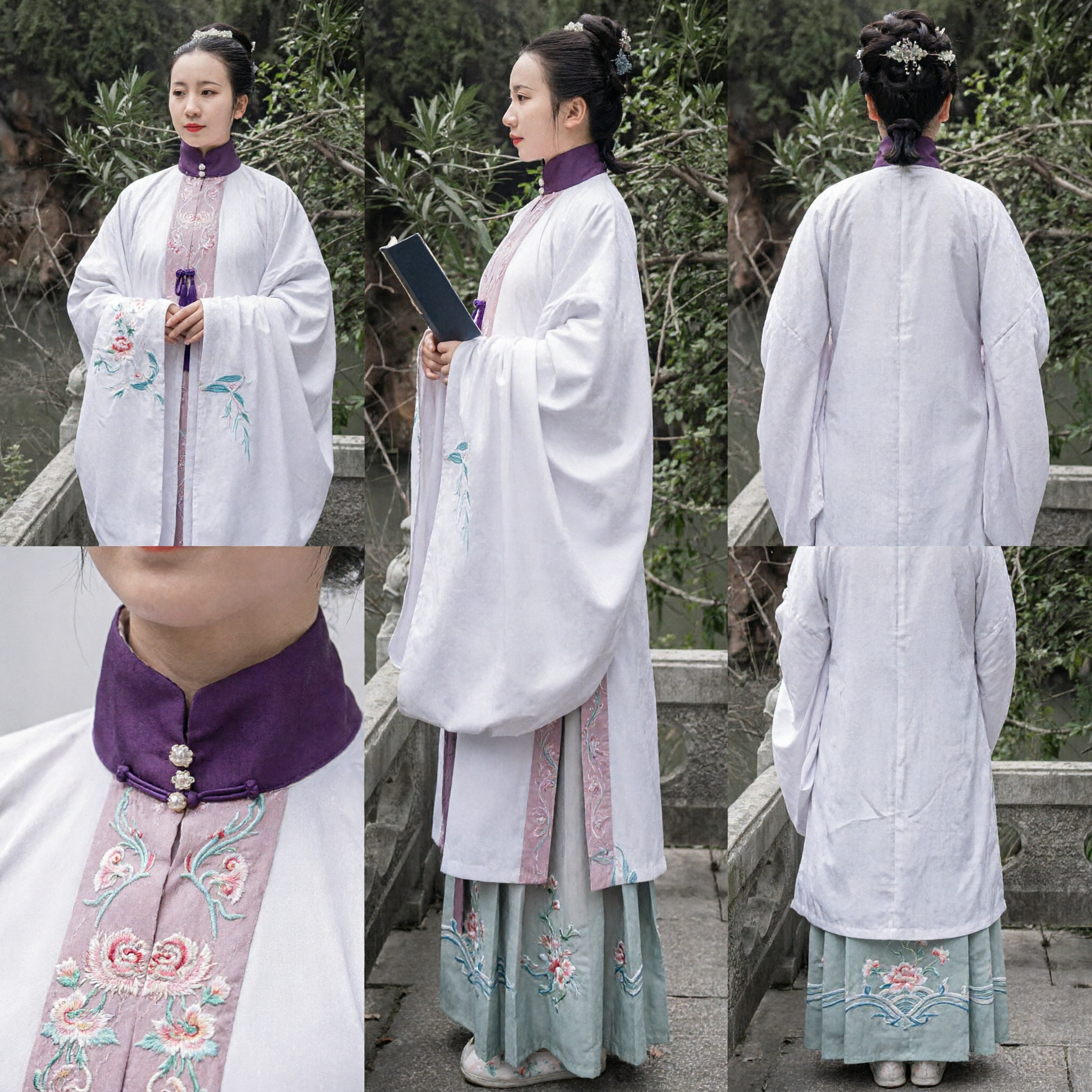 Elegant White Ming Dynasty Hanfu Costume Traditional Chinese Ancient Clothing Embroidered Robe for Women - Asian Costume