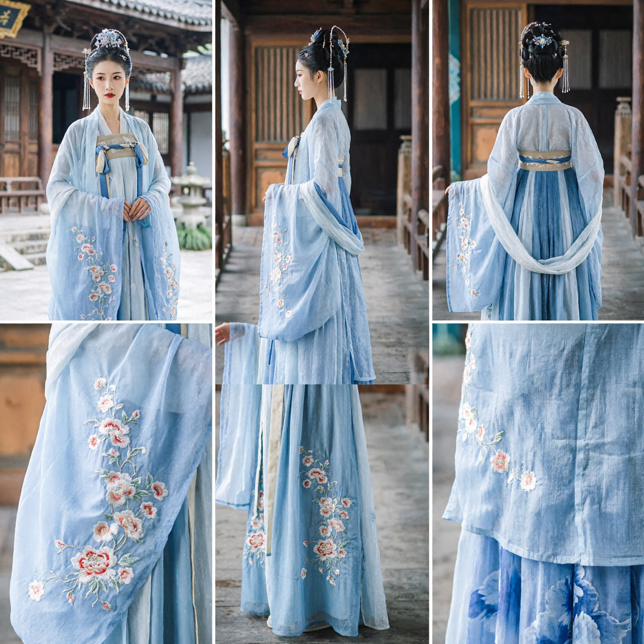 Women's Elegant Blue Hanfu Traditional Chinese Ancient Costume Fairy Dress for Cosplay Photography Performance - Asian Costume