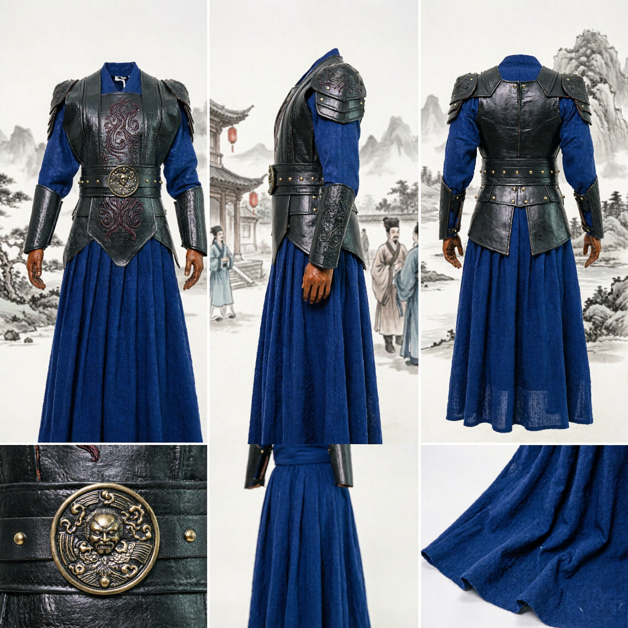 Men's Ancient Chinese Warrior Armor Costume Traditional Wuxia Swordsman Cosplay Outfit for Historical Reenactment - Asian Costume