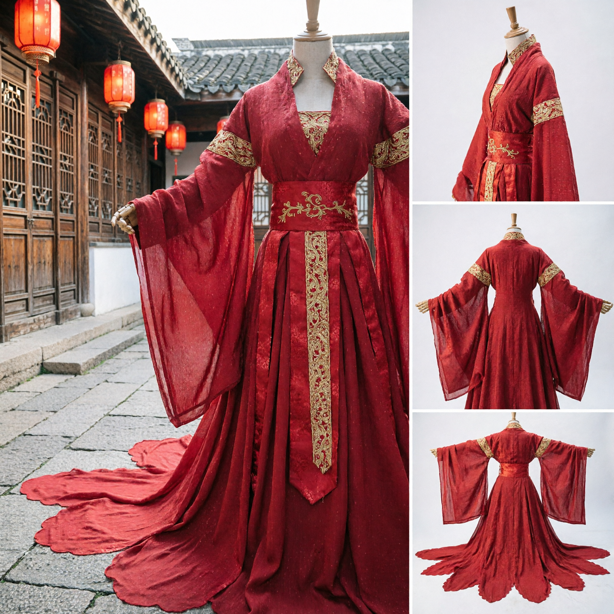 Traditional Red Chinese Hanfu Dress Ancient Tang Dynasty Style Wedding Costume for Women Cosplay - Asian Costume