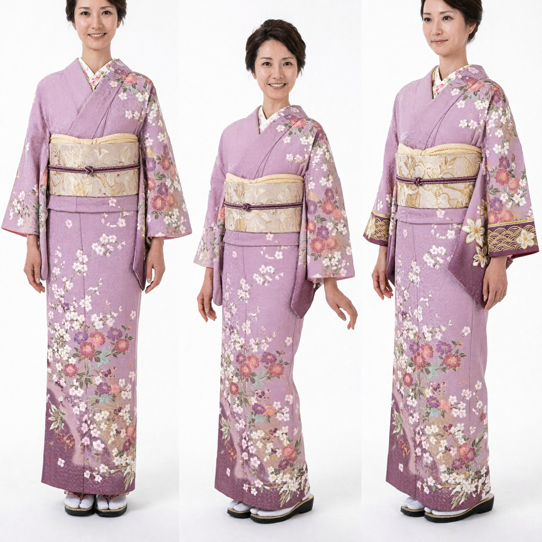 Traditional Japanese Lavender Floral Kimono Women's Festival Costume for Tea Ceremony and Cultural Events - Asian Costume