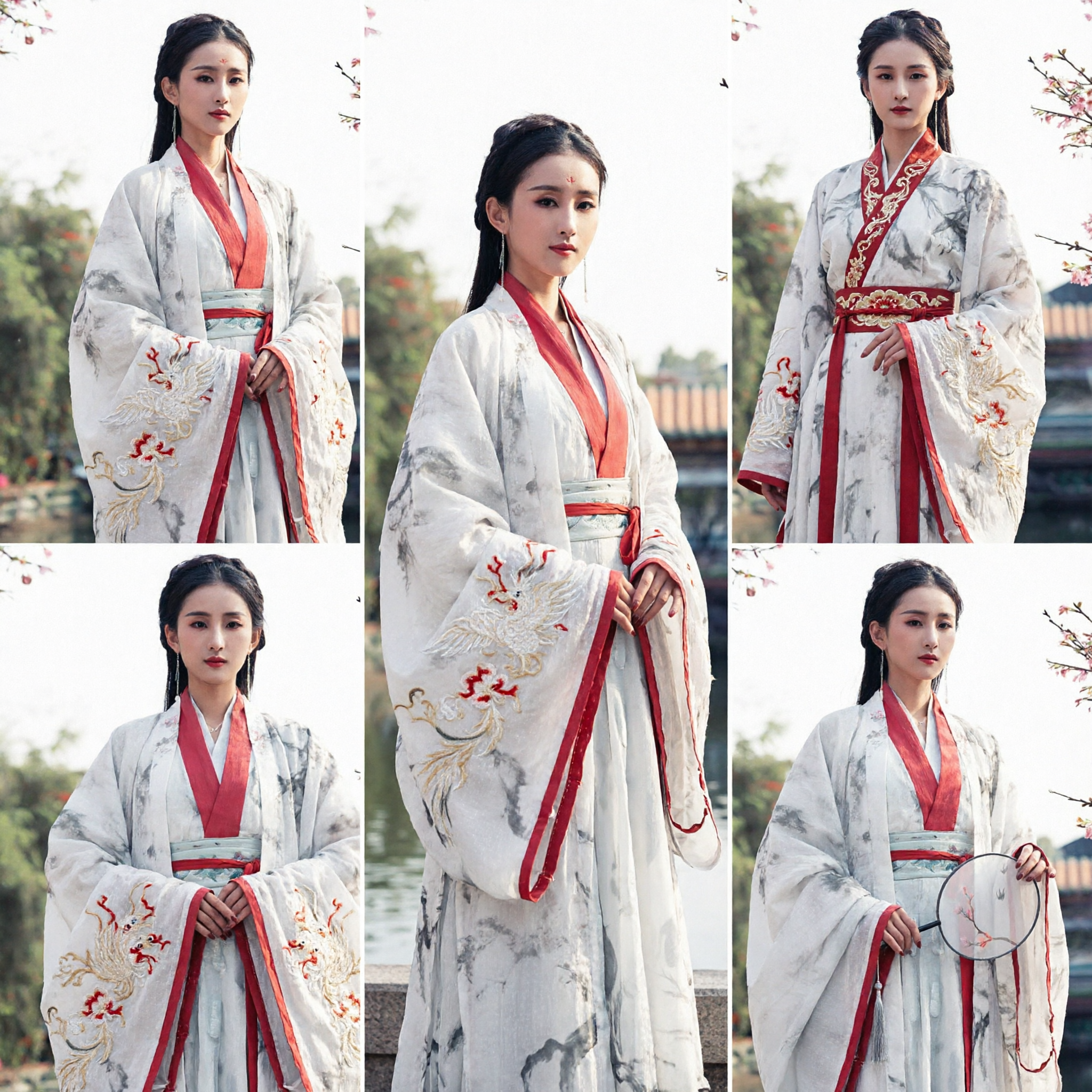 Traditional Chinese Hanfu Dress for Women Ancient Princess Costume White Ink Wash Robe with Fan for Cosplay - Asian Costume