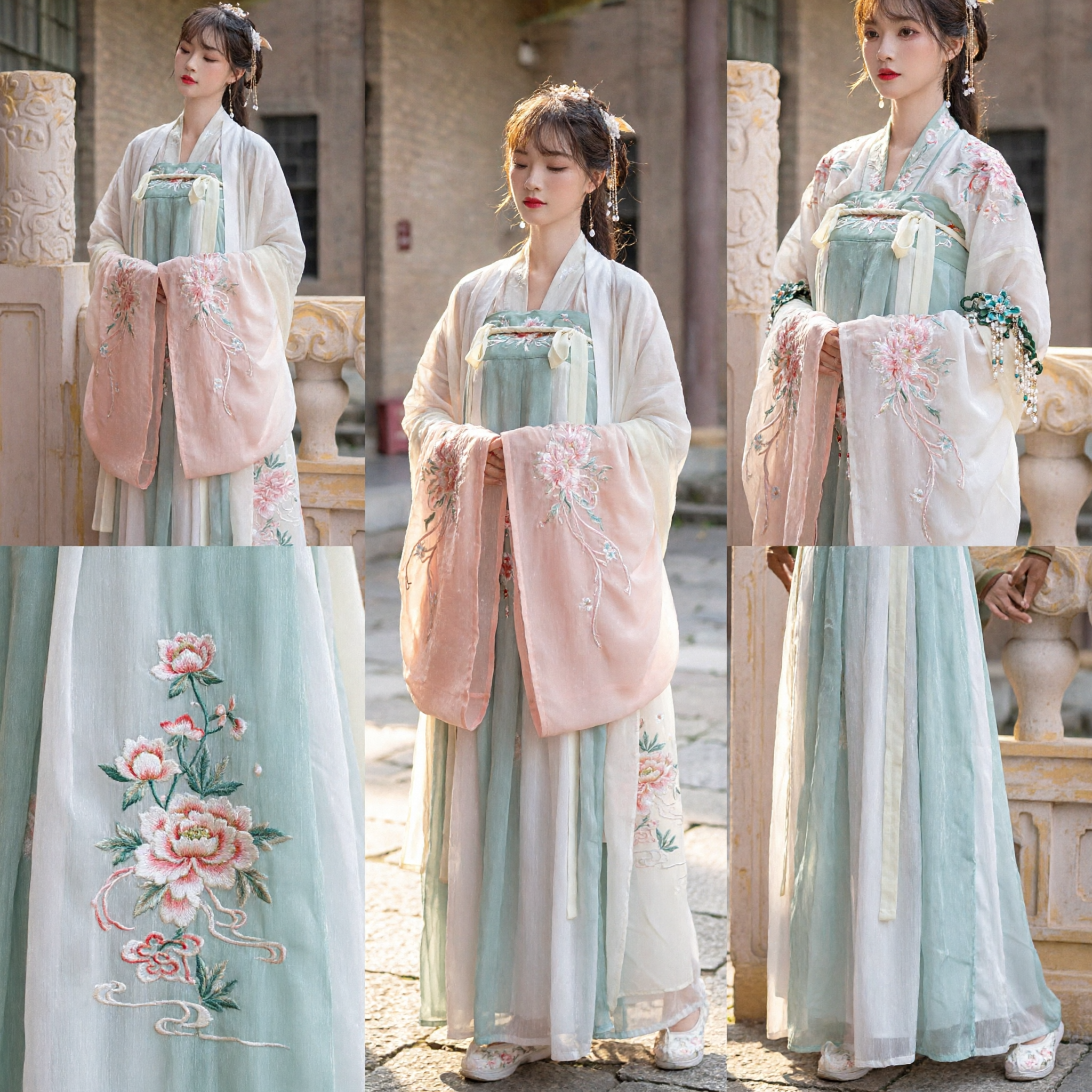 Elegant Chinese Traditional Hanfu Clothing Set Women Ancient Costume Embroidered Fairy Dress for Photography - Asian Costume