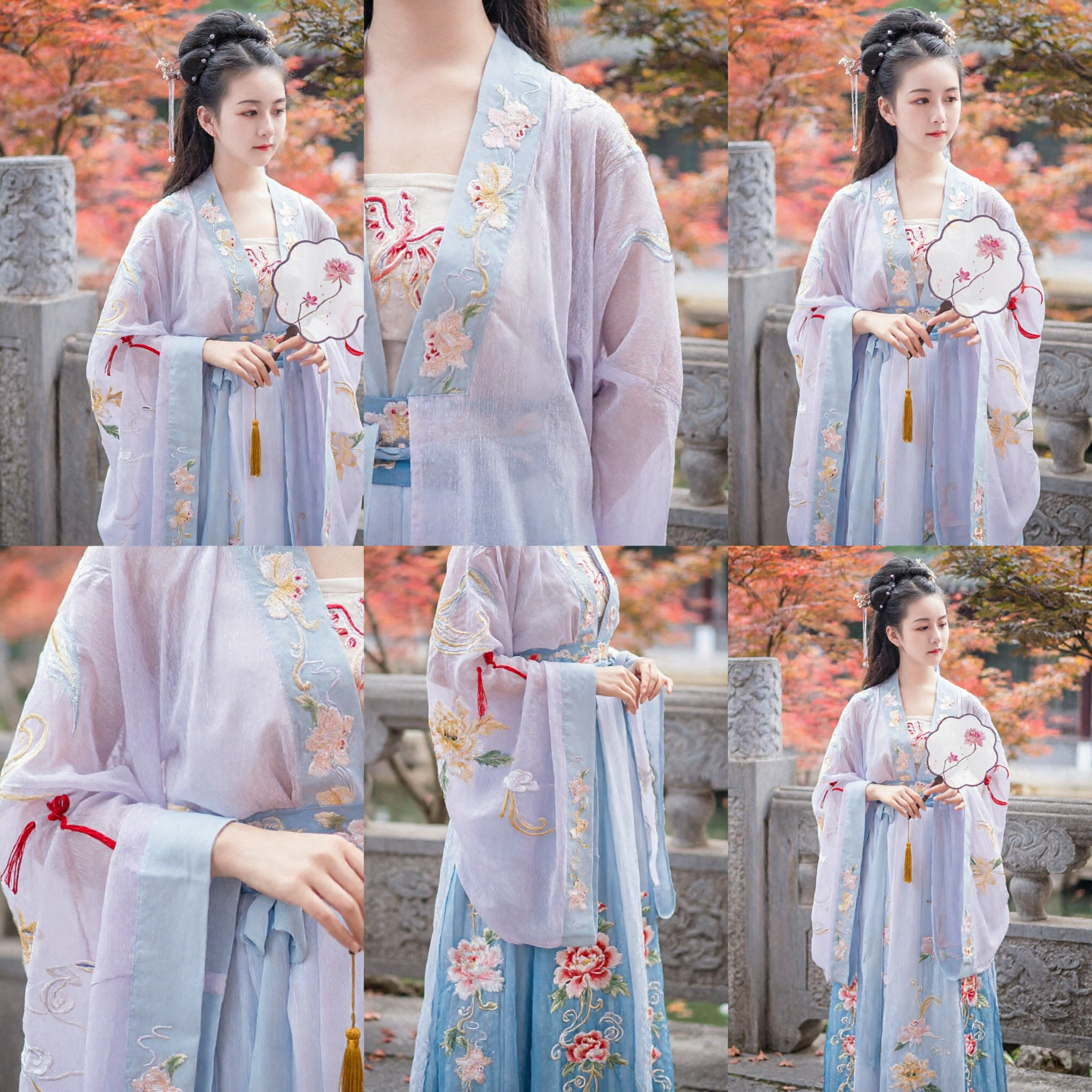 Traditional Chinese Hanfu Costume for Women Ancient Fairy Style Embroidered Sheer Robe and Dress Set for Photography - Asian Costume