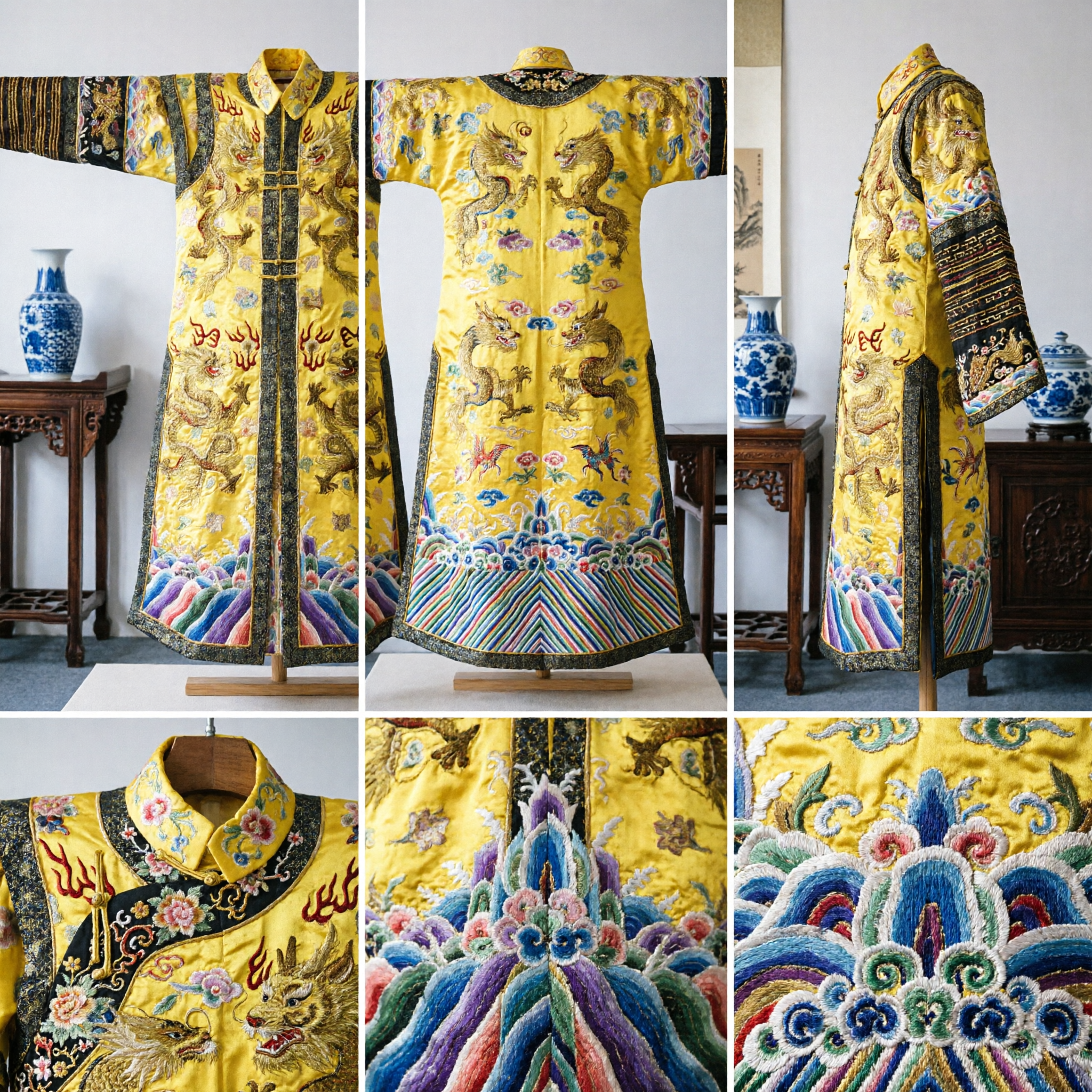 Traditional Chinese Imperial Yellow Dragon Robe Qing Dynasty Emperor Costume for Men Historical Cosplay - Asian Costume