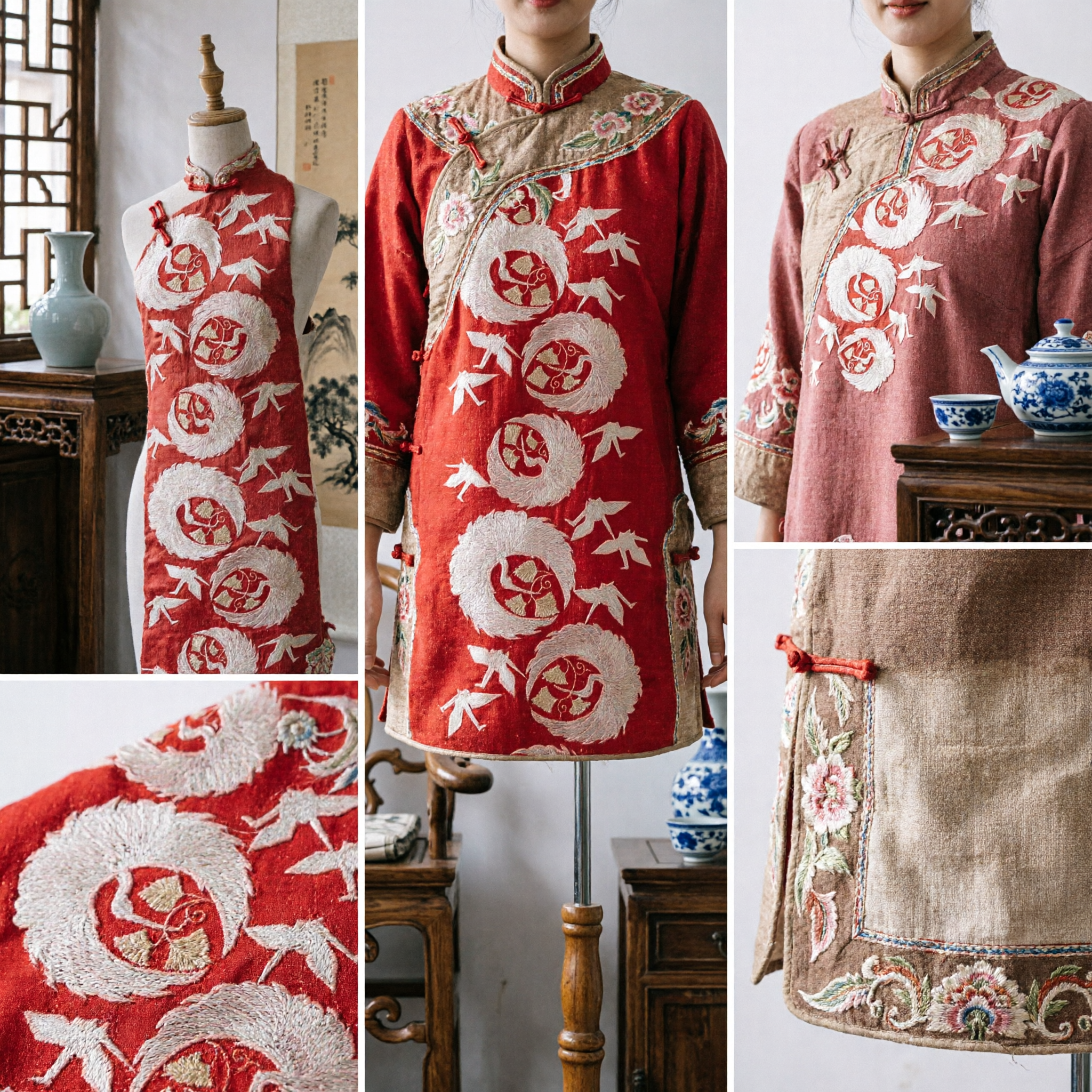 Traditional Chinese Red Table Runner with White Crane Embroidery for Asian Wedding Banquet and Home Decor - Asian Costume