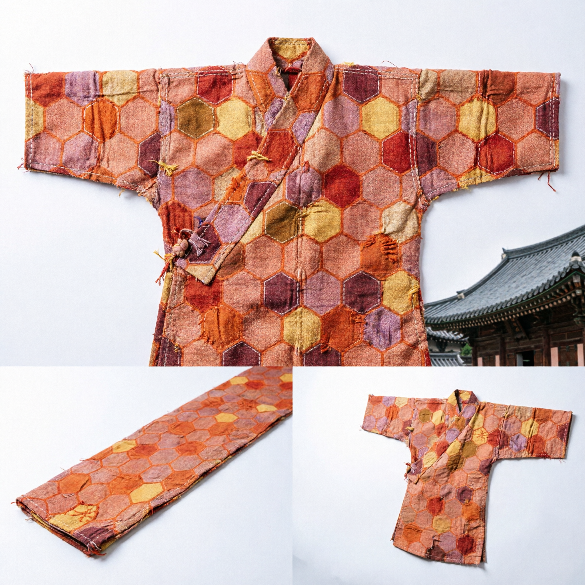 Traditional Chinese Orange Gold Hexagon Brocade Fabric for Wedding Table Runner and Hanfu Costume Accessories - Asian Costume