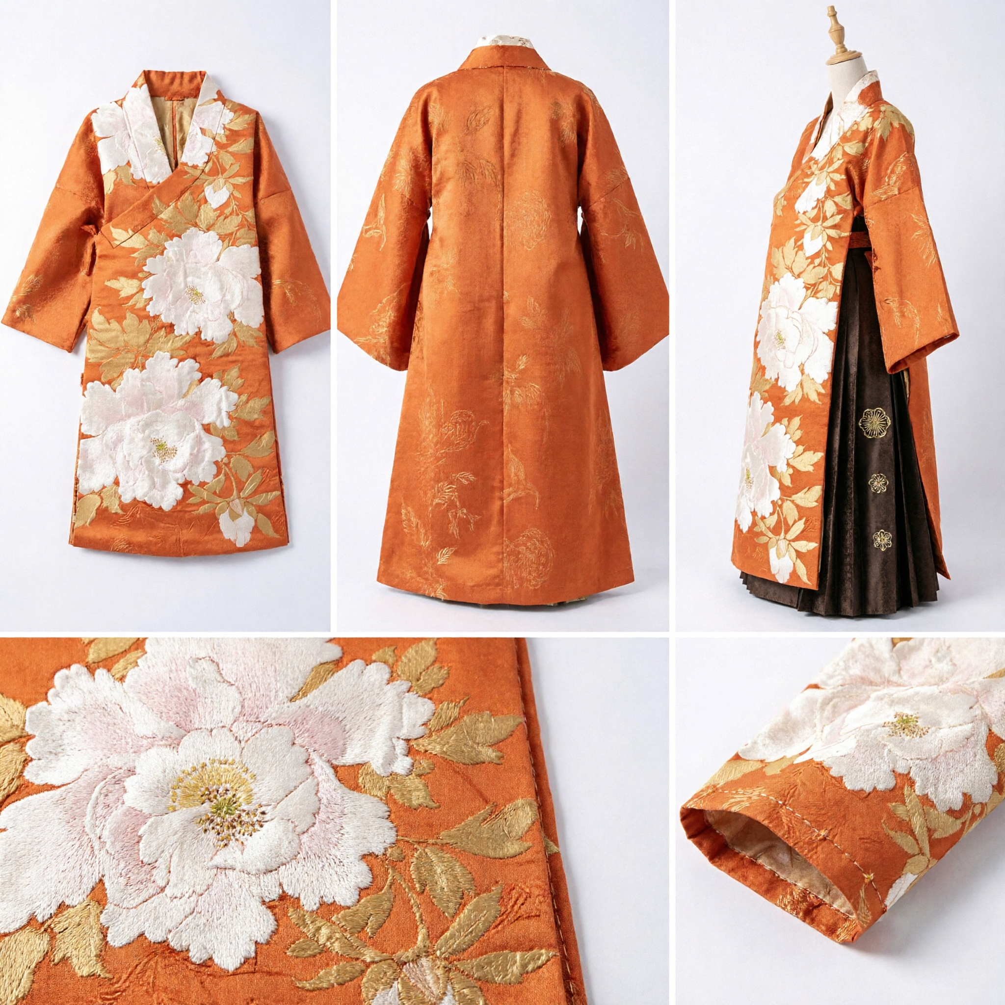 Traditional Chinese Orange Brocade Peony Sash for Women Hanfu Costume Wedding Performance Accessories - Asian Costume