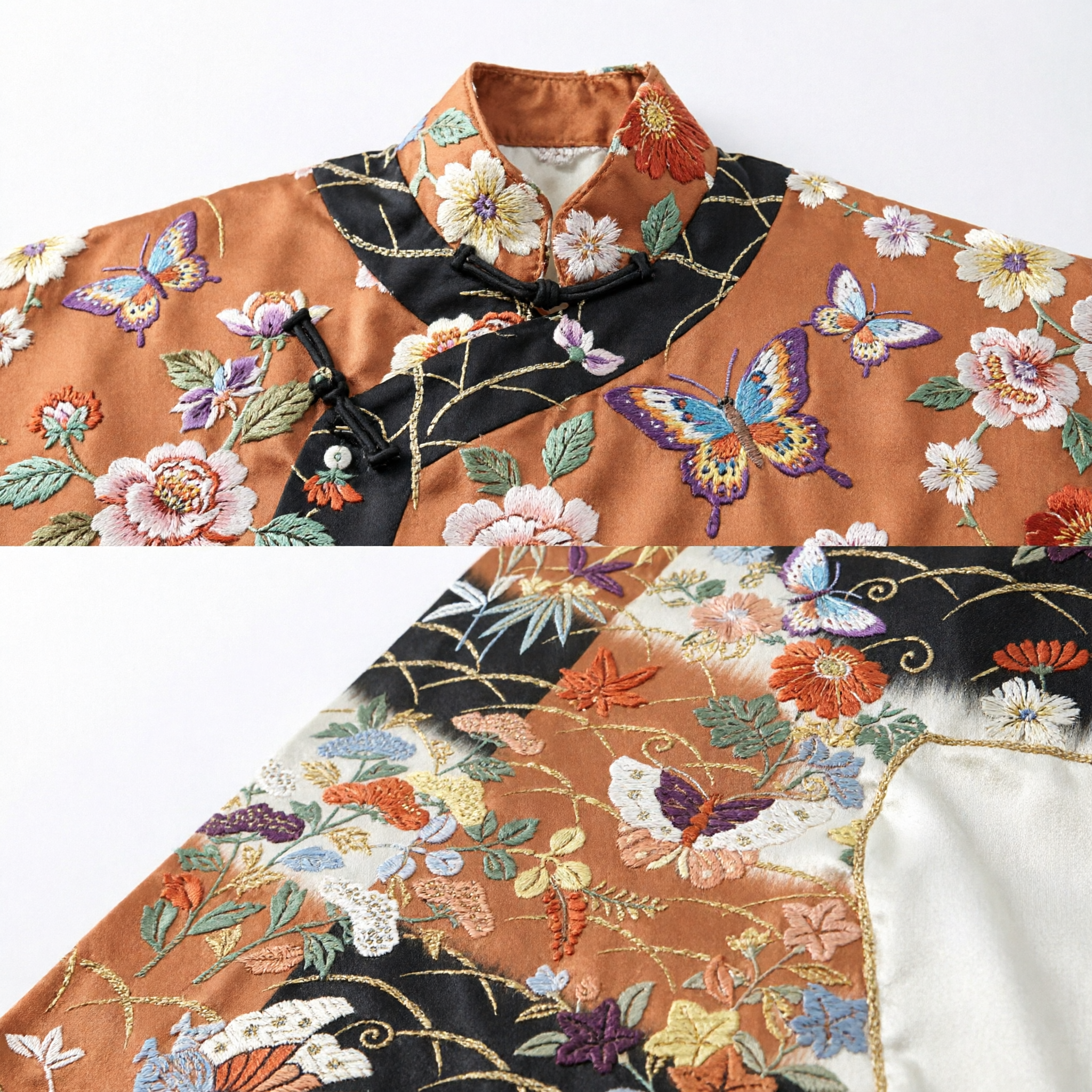 Traditional Japanese Silk Kimono Obi Sash with Butterfly and Autumn Floral Pattern for Women Formal Wear - Asian Costume