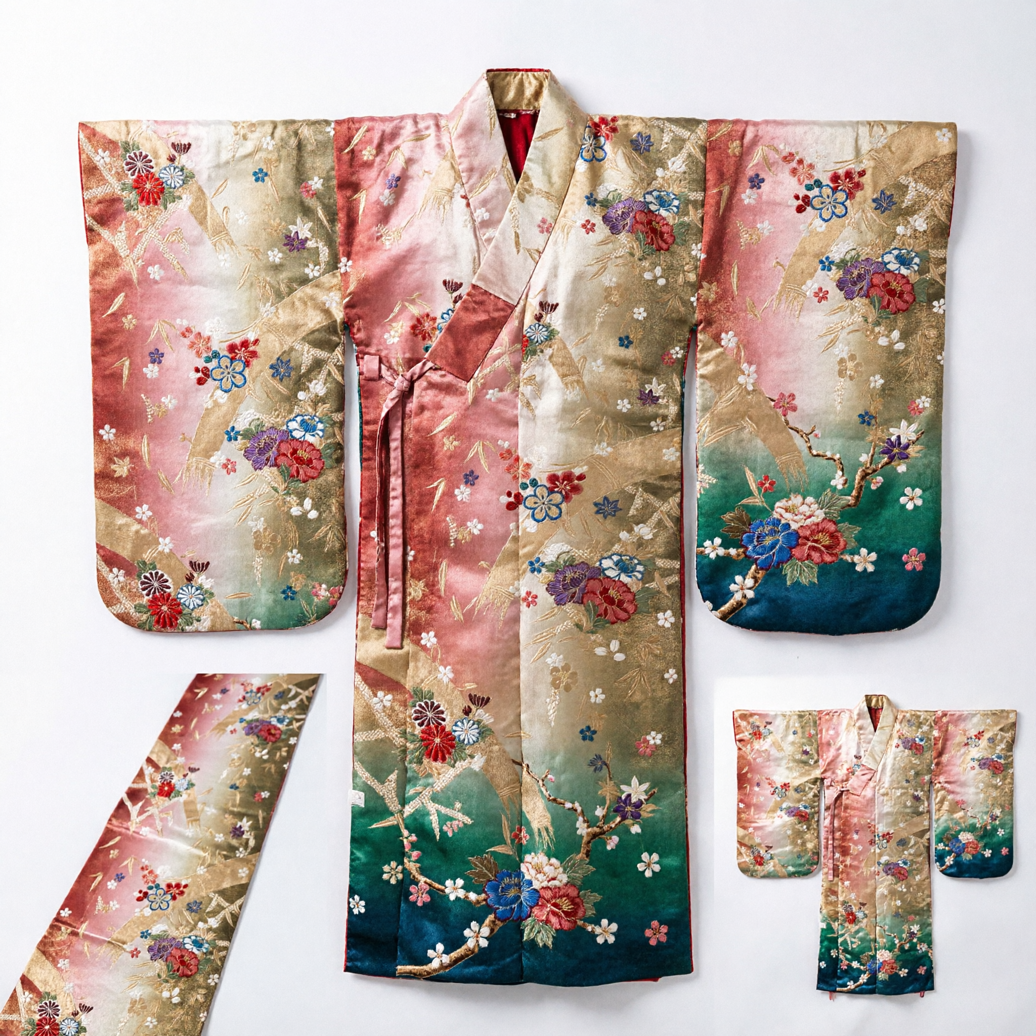Traditional Japanese Kimono Obi Sash Gold Brocade Fabric with Floral Patterns for Women Cosplay and Cultural Festivals - Asian Costume
