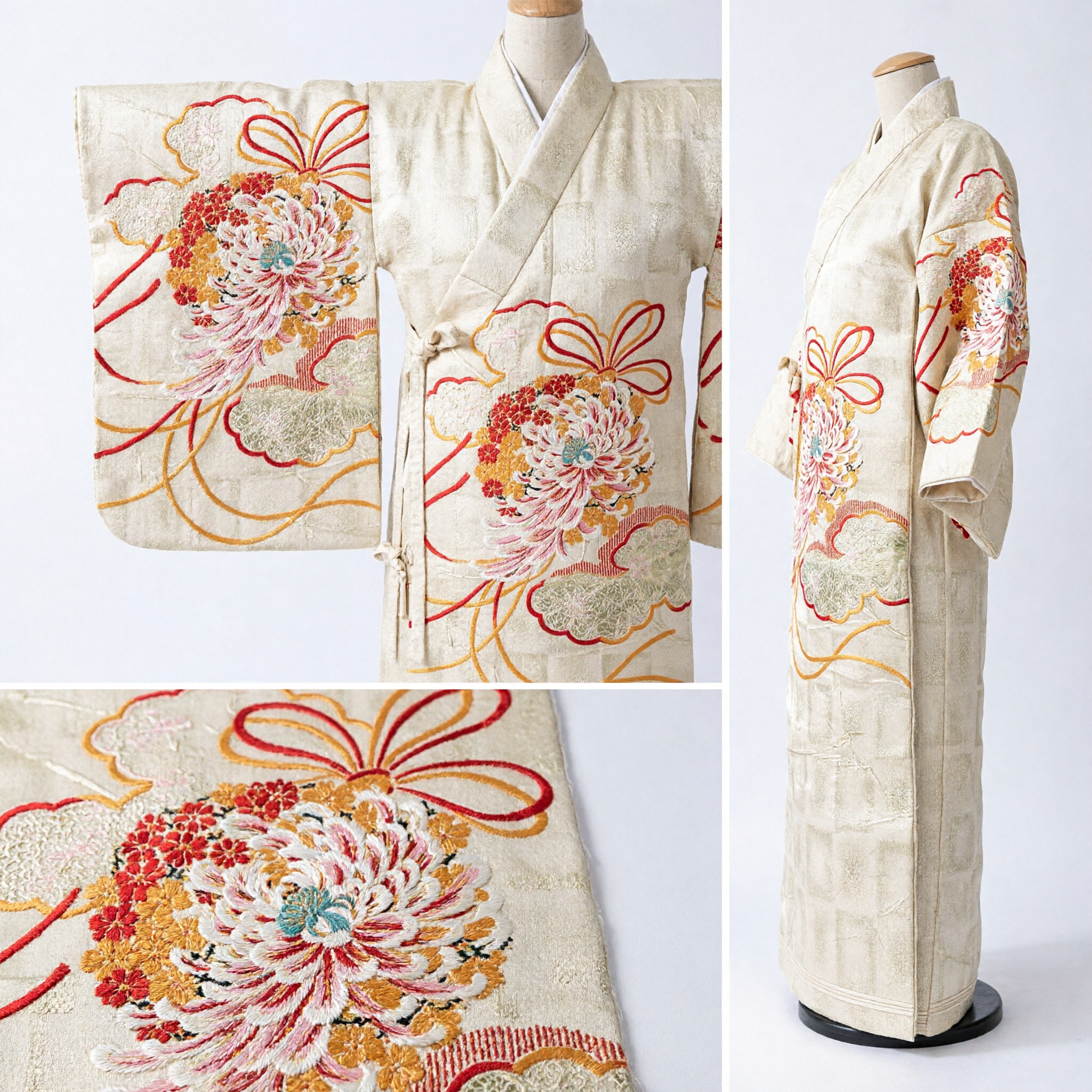 Traditional Chinese Silk Scarf with Embroidered Chrysanthemum Pattern for Hanfu Costume and Classical Dance Accessories - Asian Costume