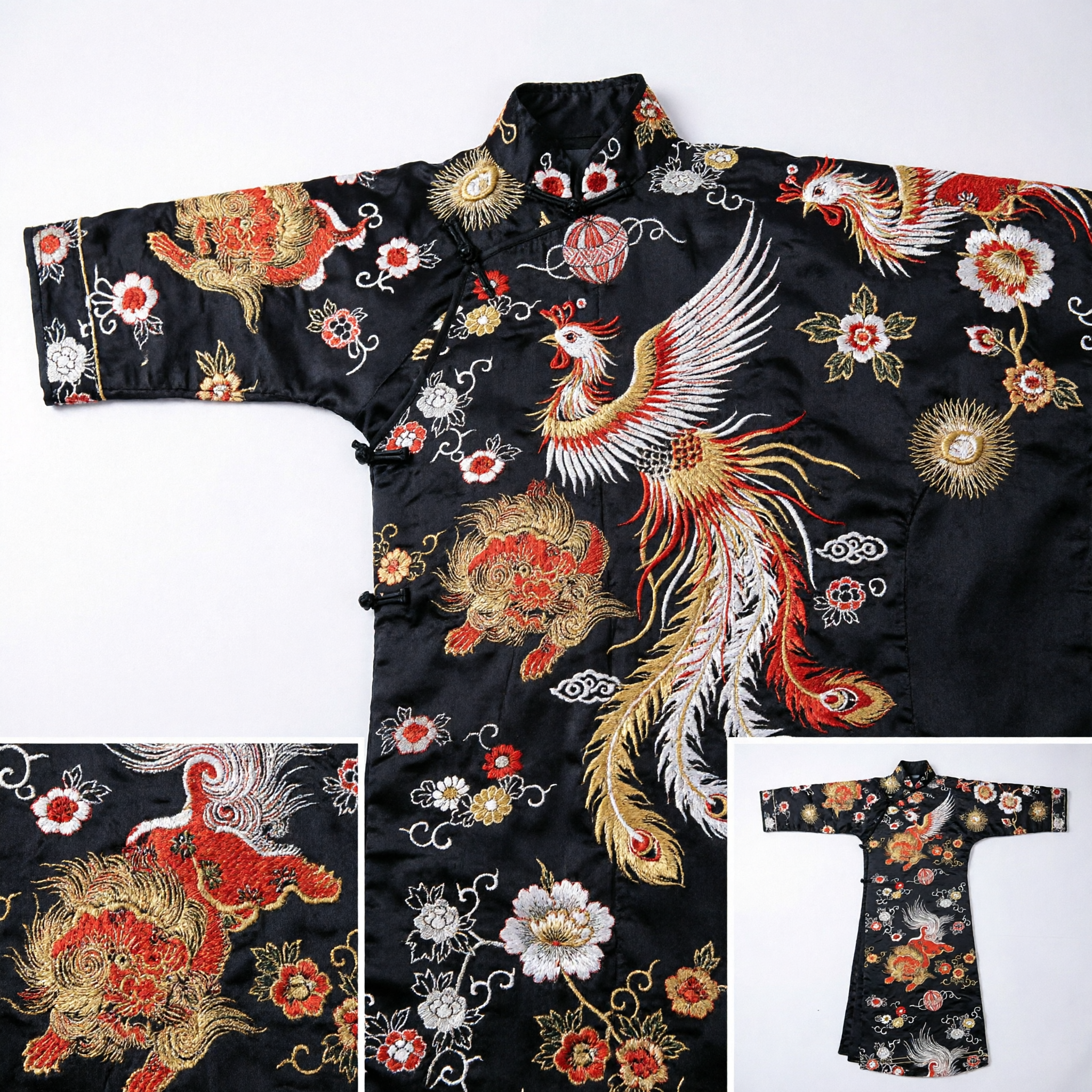 Traditional Chinese Black Embroidered Sash with Phoenix and Lion Motifs for Hanfu Opera Costume - Asian Costume