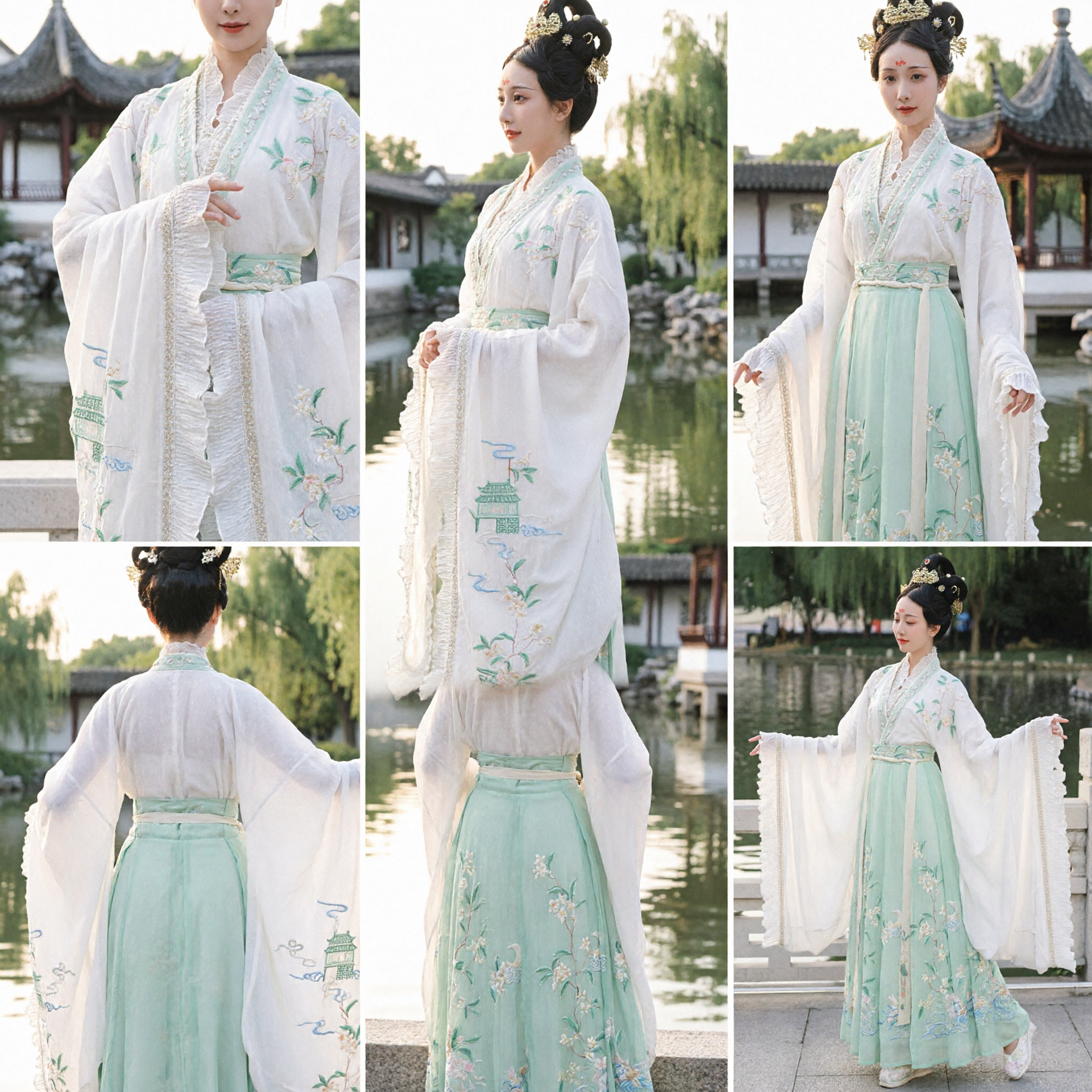Traditional Chinese Hanfu Dress Ancient Song Dynasty Style Embroidered Wide Sleeve Costume for Women - Asian Costume