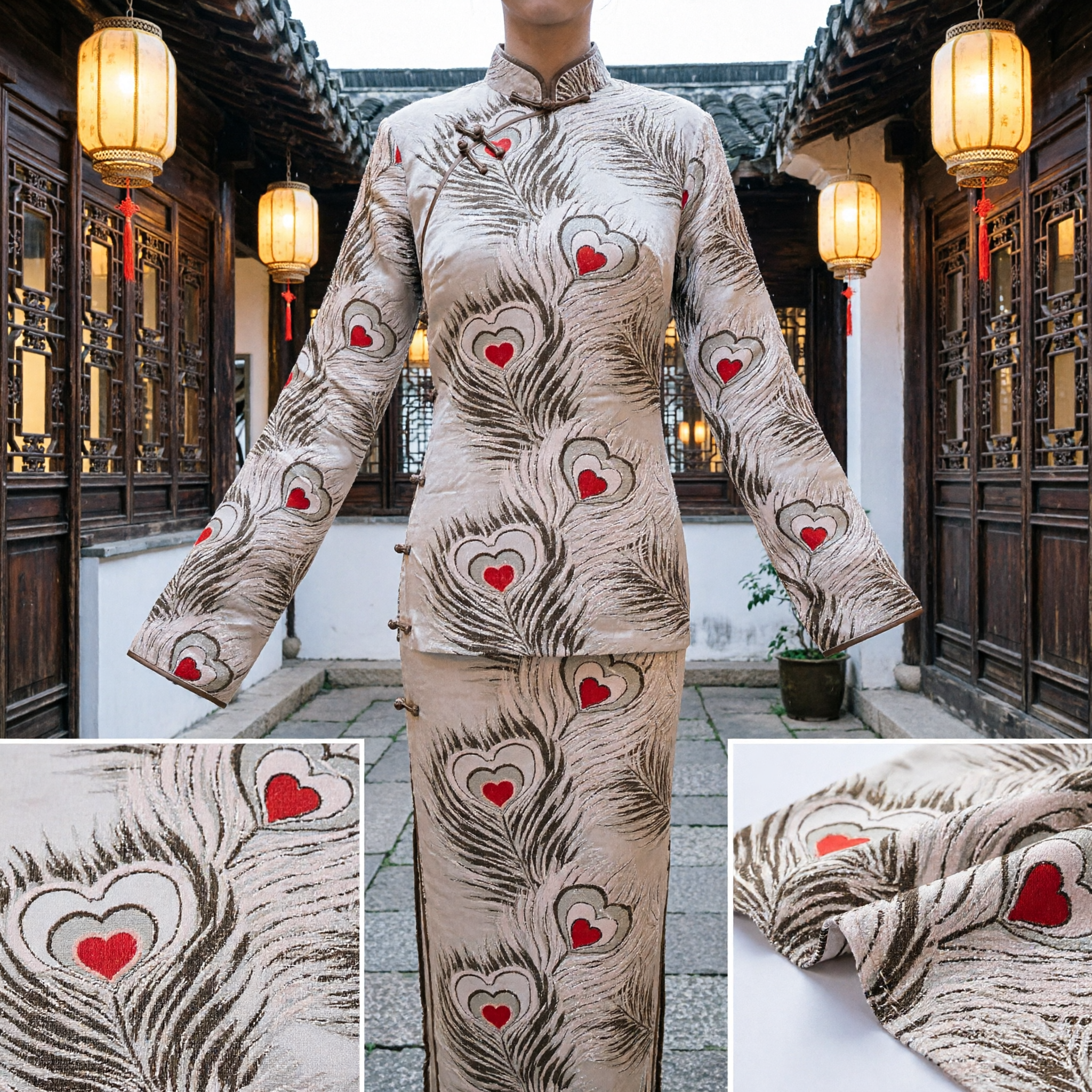 Traditional Chinese Peacock Feather Brocade Sash Waist Belt for Hanfu and Peking Opera Costumes - Asian Costume