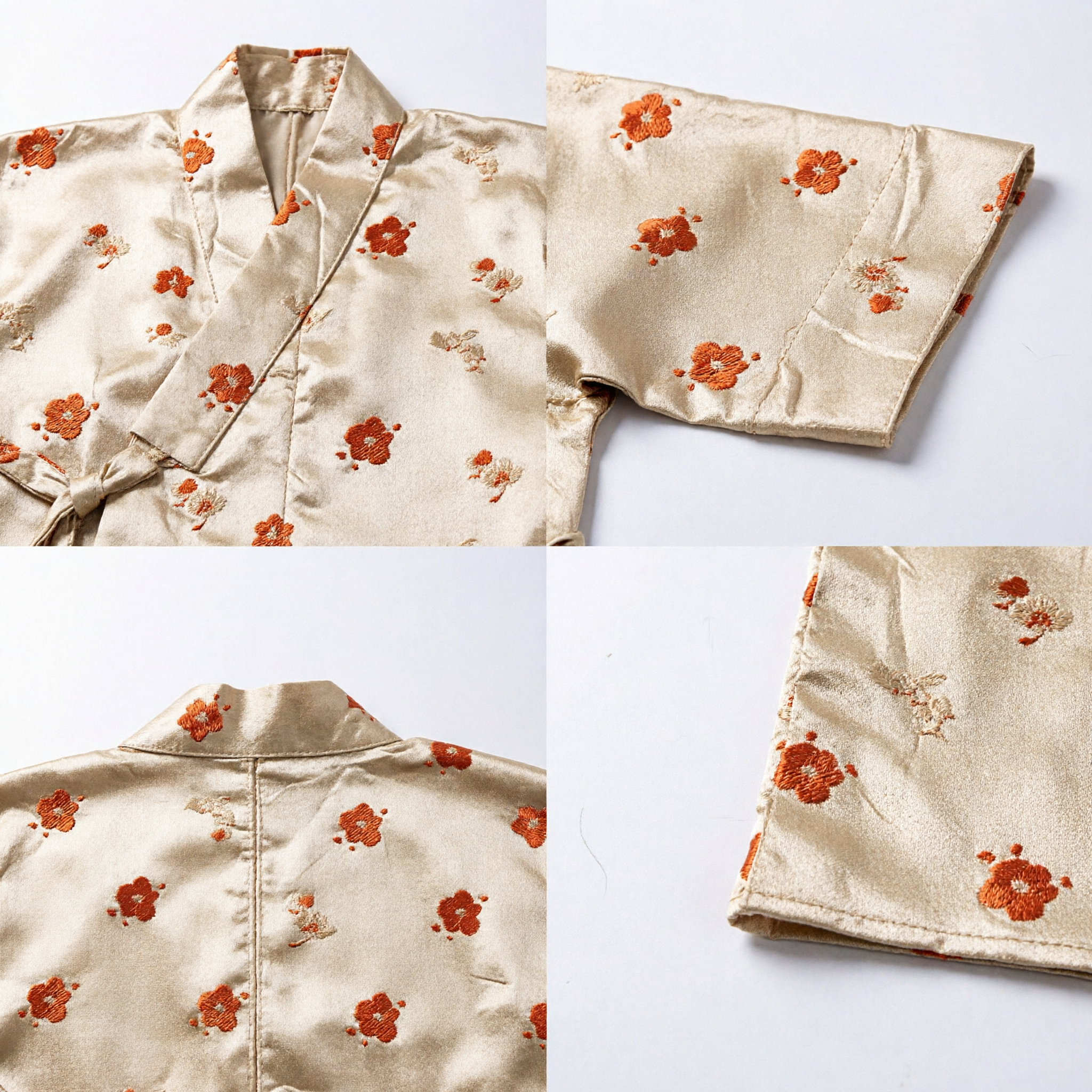 Traditional Chinese Gold Silk Sash with Orange Floral Print for Hanfu Costume and Dance Performance - Asian Costume