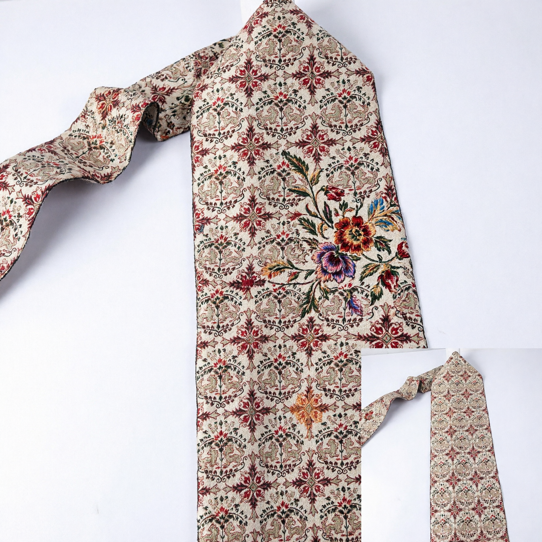 Elegant Traditional Brocade Necktie with Intricate Floral and Animal Patterns for Men Formal Wedding and Cultural Events - Asian Costume
