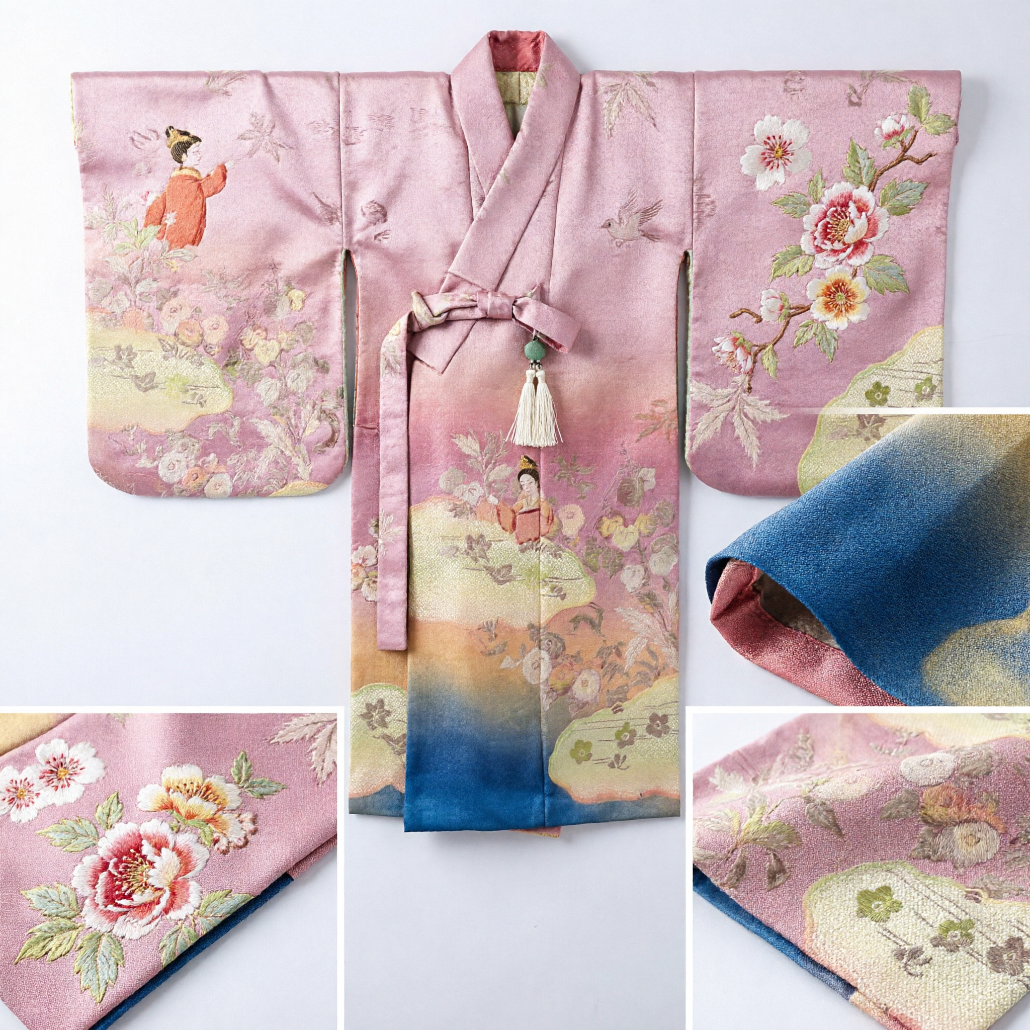 Traditional Chinese Pink Floral Brocade Fabric for Hanfu Cloud Collar Sash DIY Costume Making Material - Asian Costume