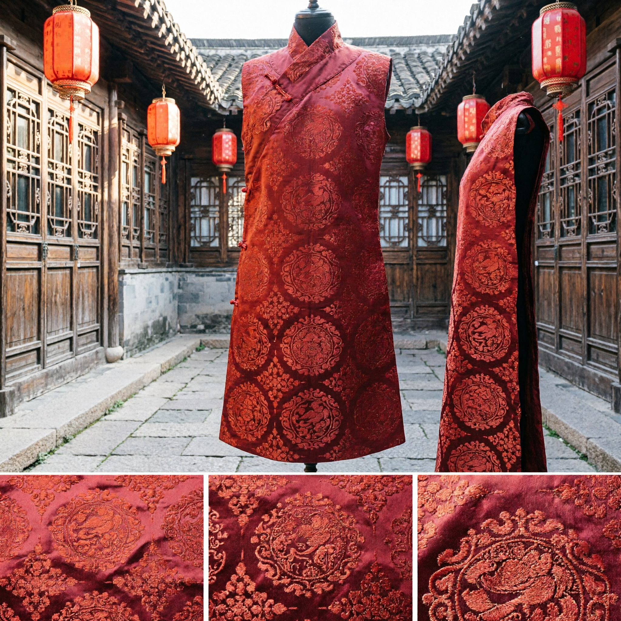Traditional Chinese Red Silk Brocade Sash with Auspicious Dragon Pattern for Hanfu Wedding and Festival Costume Accessories - Asian Costume