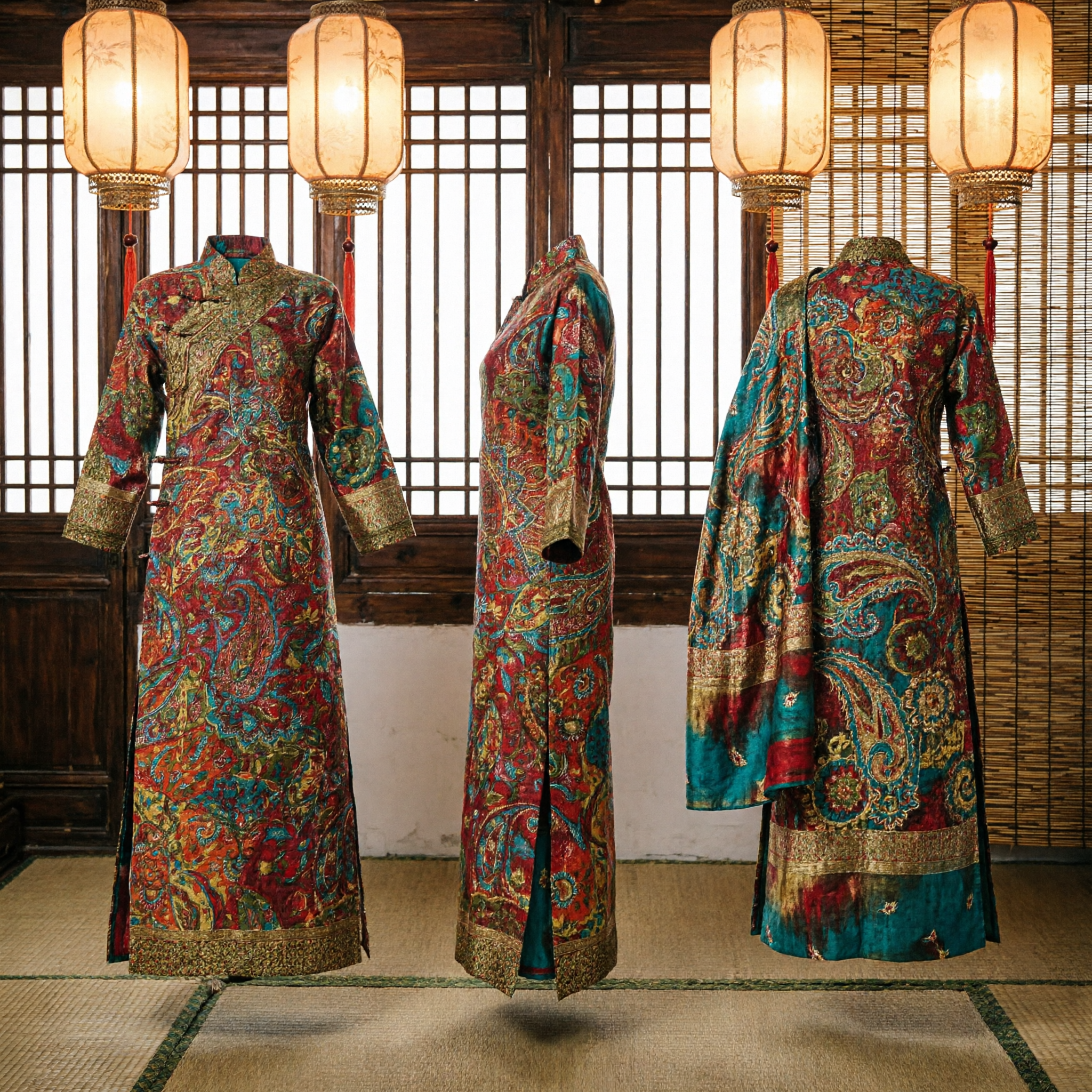 Traditional Chinese Red Silk Brocade Fabric with Vibrant Paisley Pattern for Hanfu Costume Making and Decor - Asian Costume