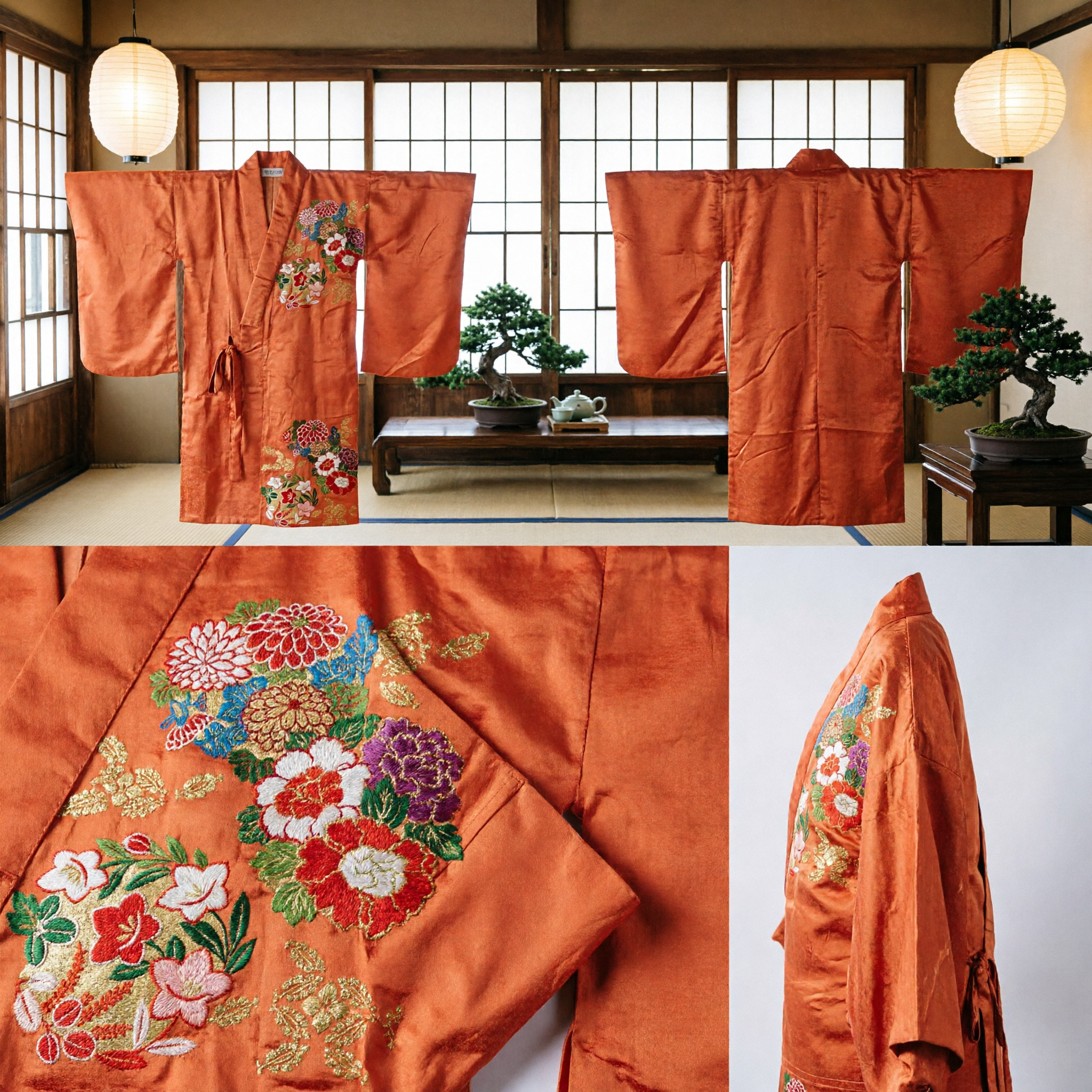 Traditional Chinese Orange Silk Embroidered Floral Sash Stole for Women Hanfu Costume Accessories - Asian Costume
