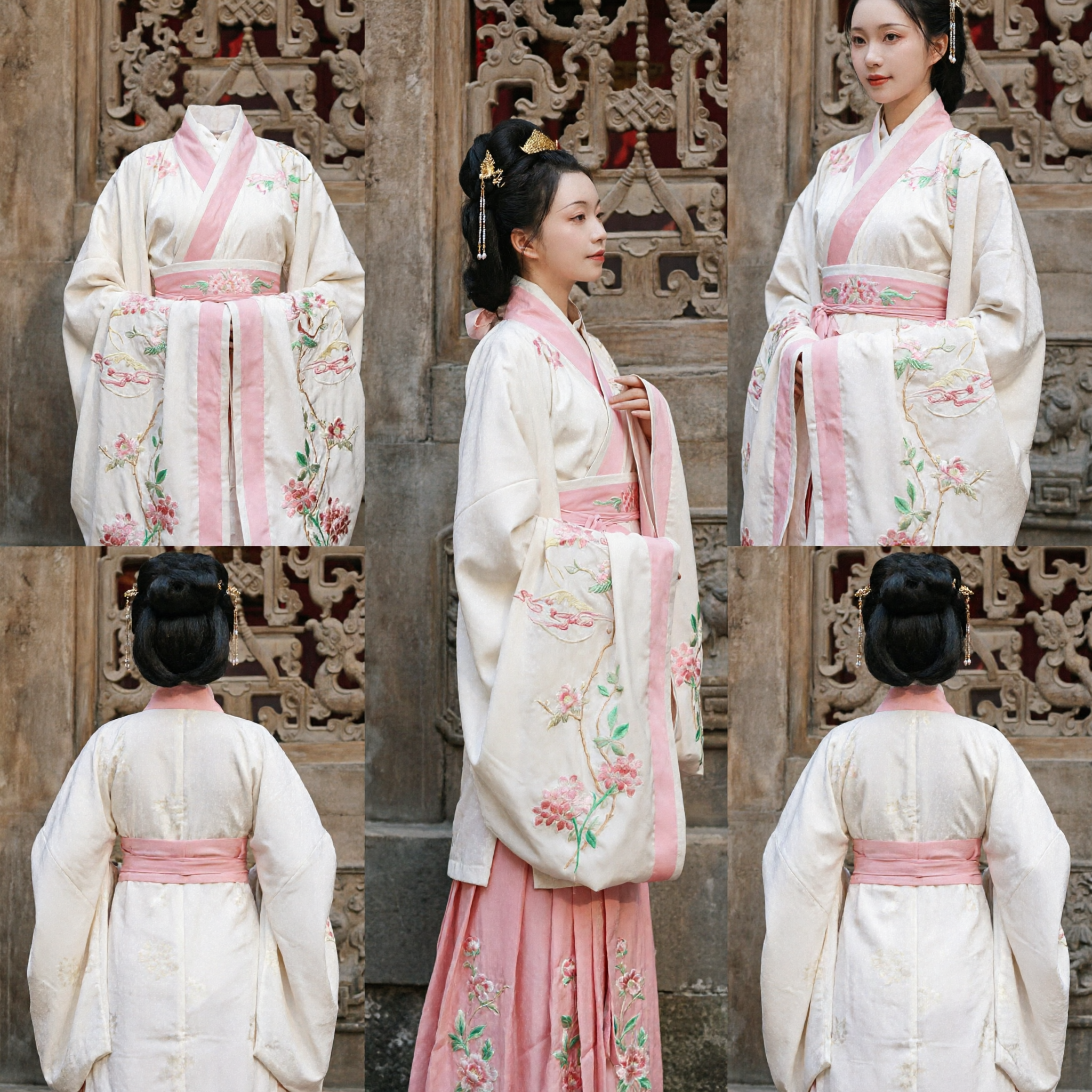 Traditional Chinese Hanfu Costume Ancient Embroidered Floral Pink and White Dress for Women Historical Cosplay - Asian Costume