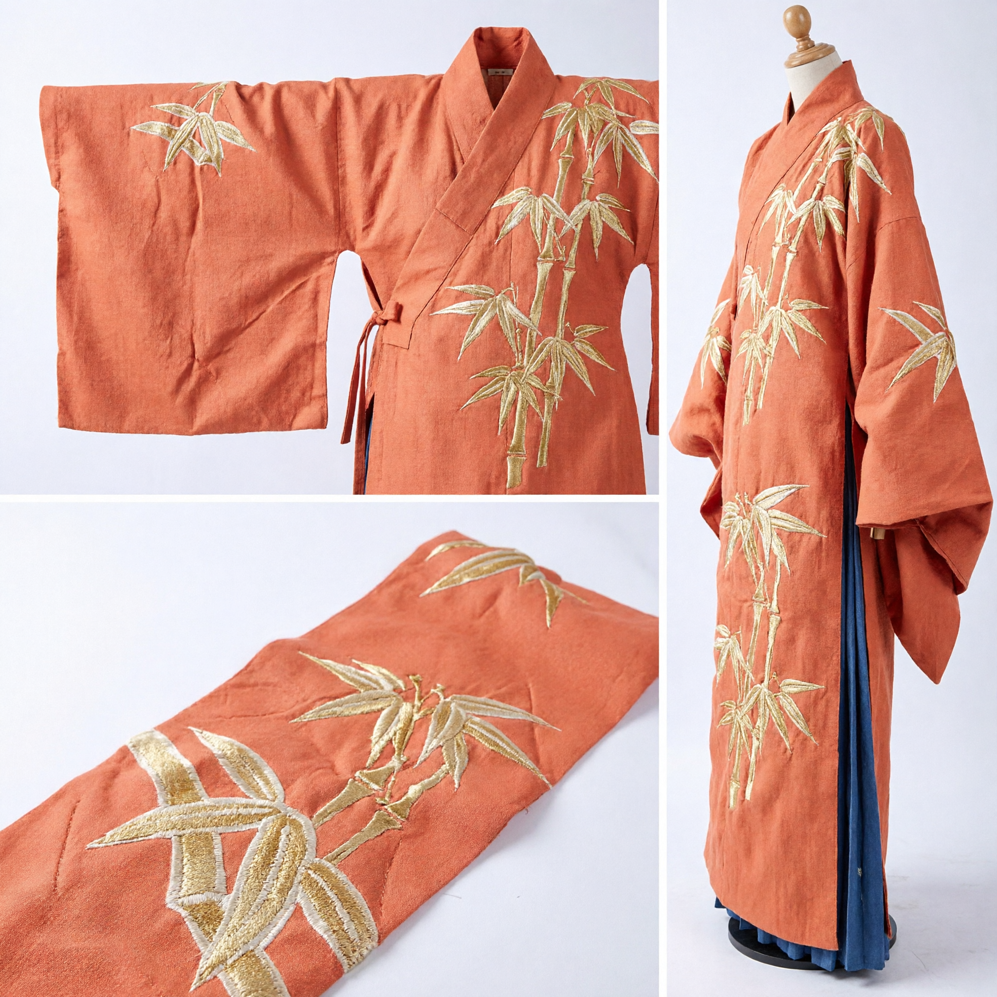 Traditional Chinese Orange Silk Hanfu Peijian Stole with Gold Bamboo Embroidery Ancient Costume Accessory for Women - Asian Costume