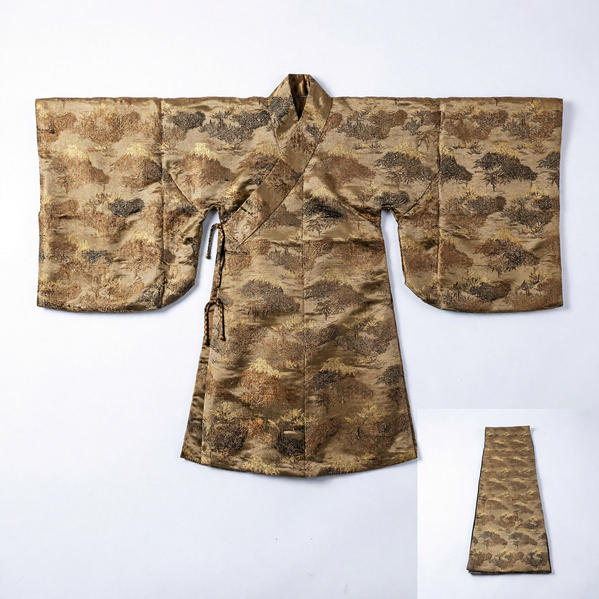 Traditional Chinese Brown Silk Brocade Fabric Roll Pine Tree Pattern for Hanfu Tang Suit Costume Making - Asian Costume